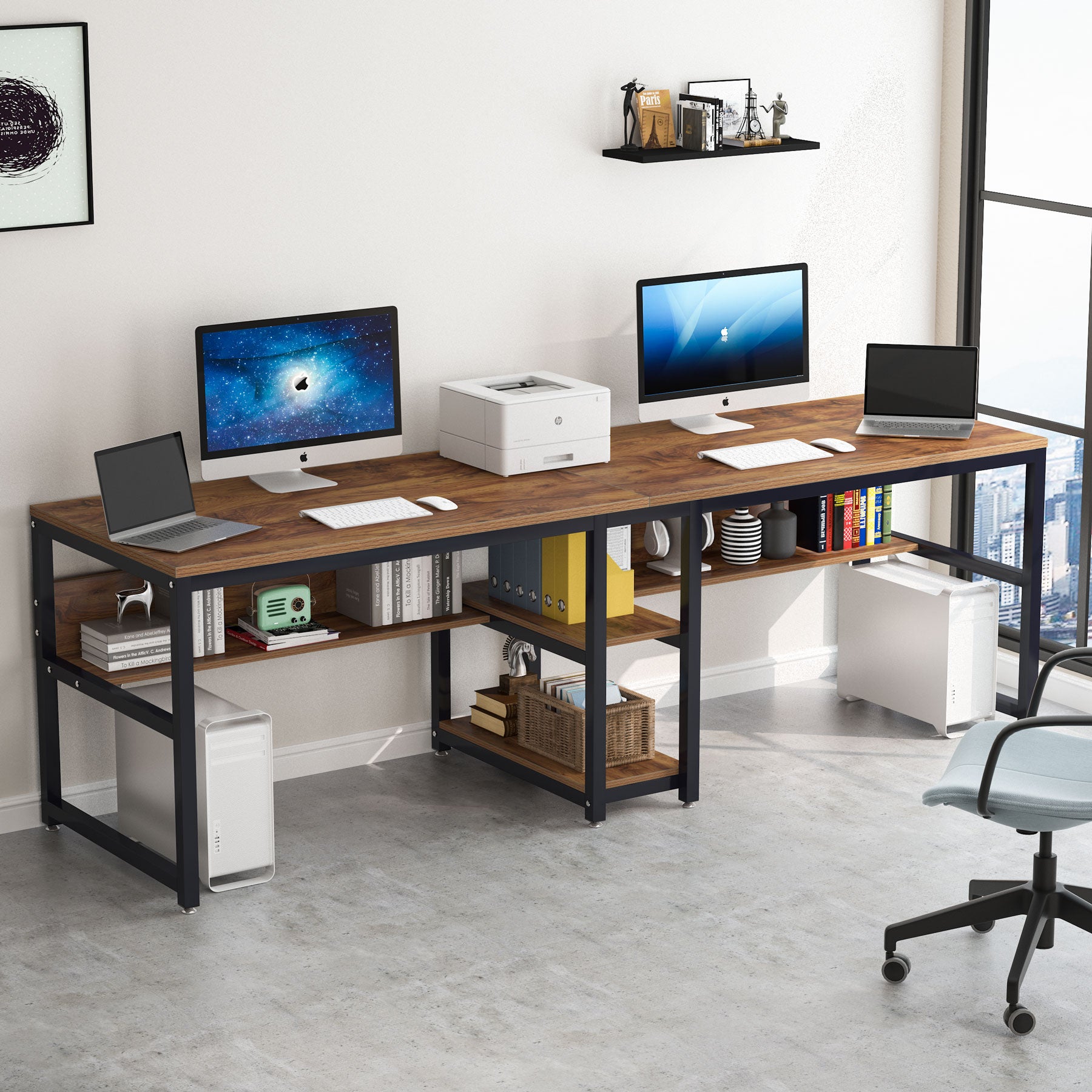 200 cm Lengte Tweepersoons Bureau, Met Geïntegreerde Boekenplank