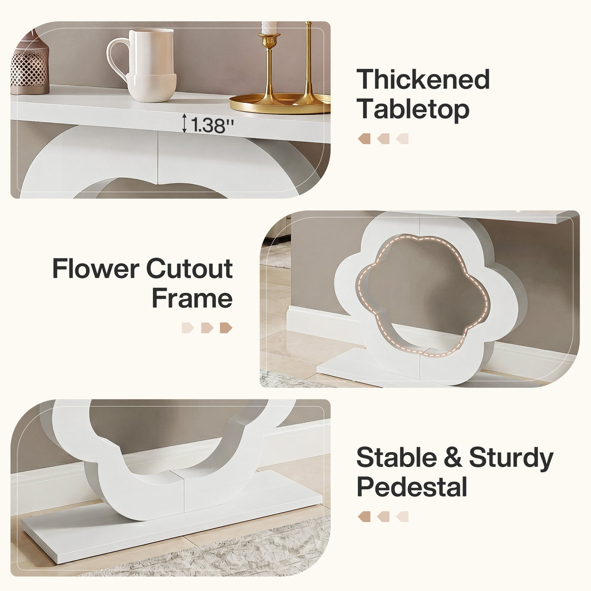 100 cm smalle consoletafel met hoogglans afwerking en modern bloemvormig frame, entree tafel voor hal en woonkamer