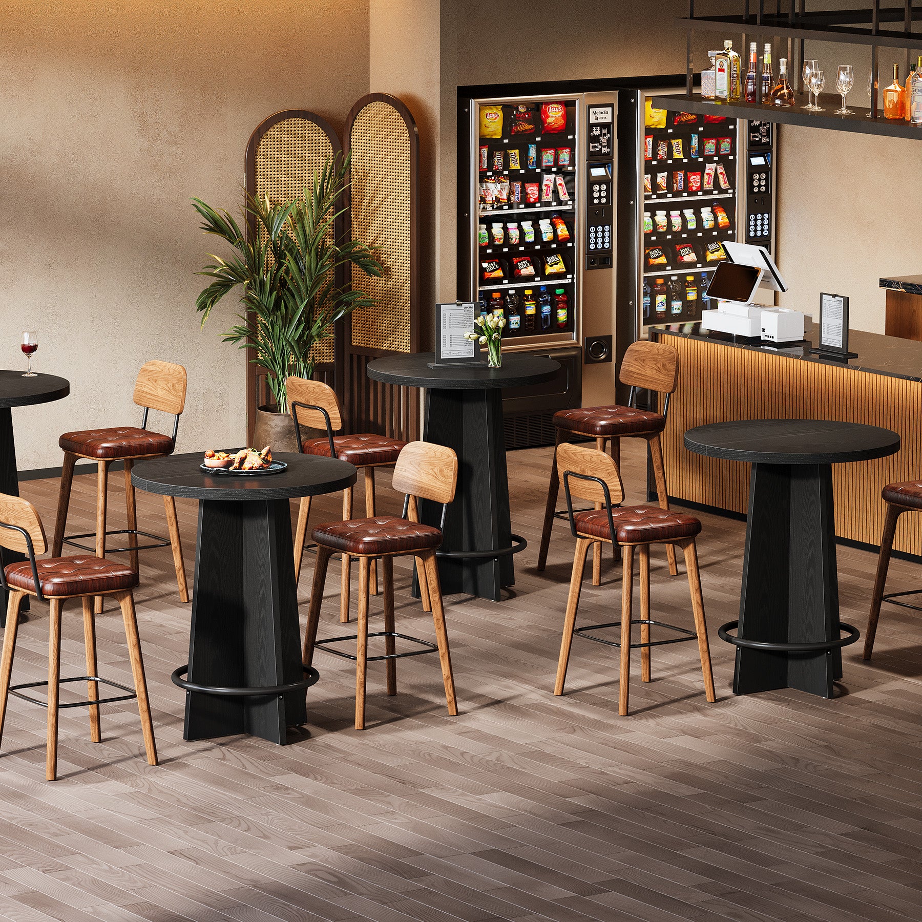 80 cm Bar Tafel, Houten Pub Tafel met Metalen Ringvoetsteun