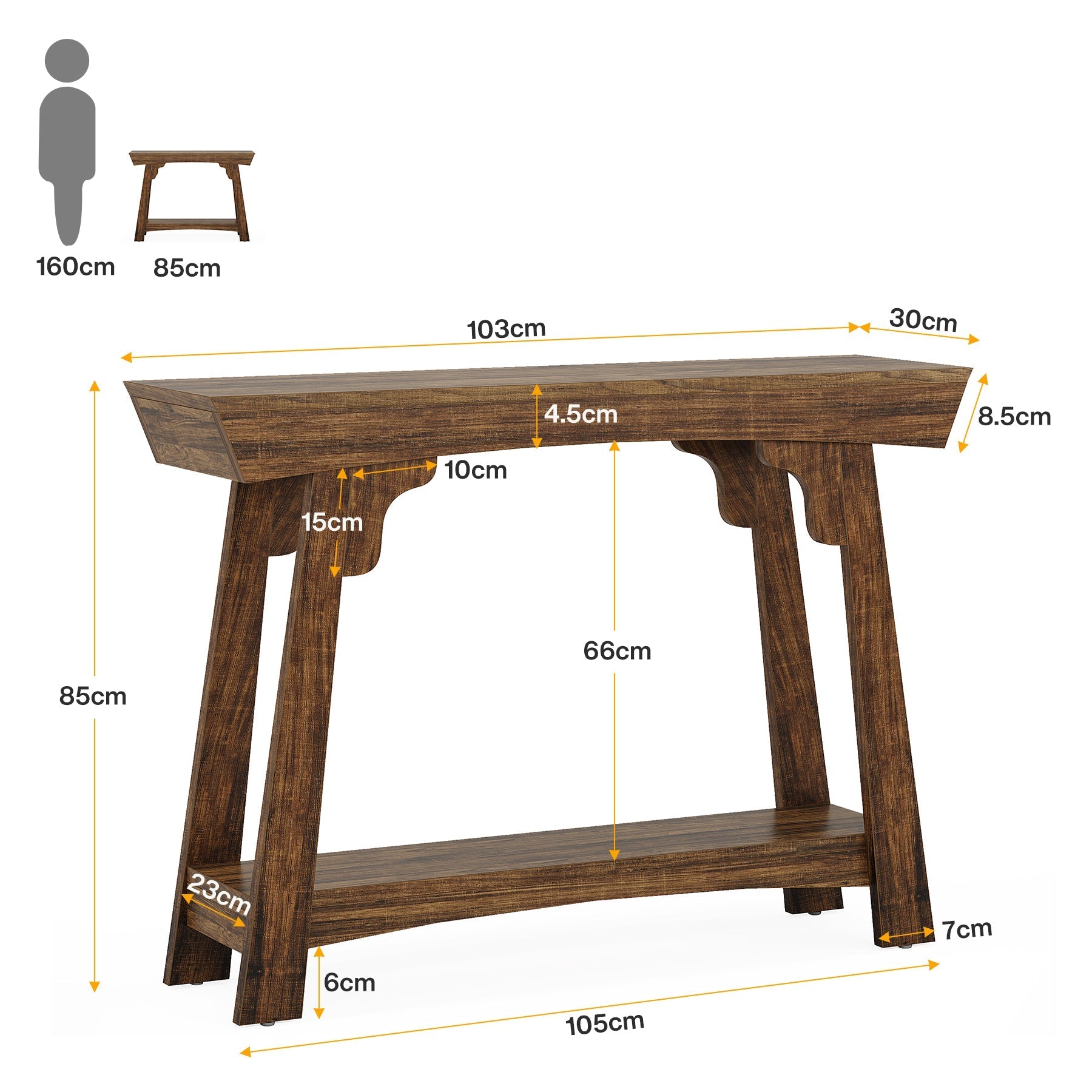 103 cm Landelijke Consoletafel met Opbergrek, Tribesigns Smalle Banktafel van Hout