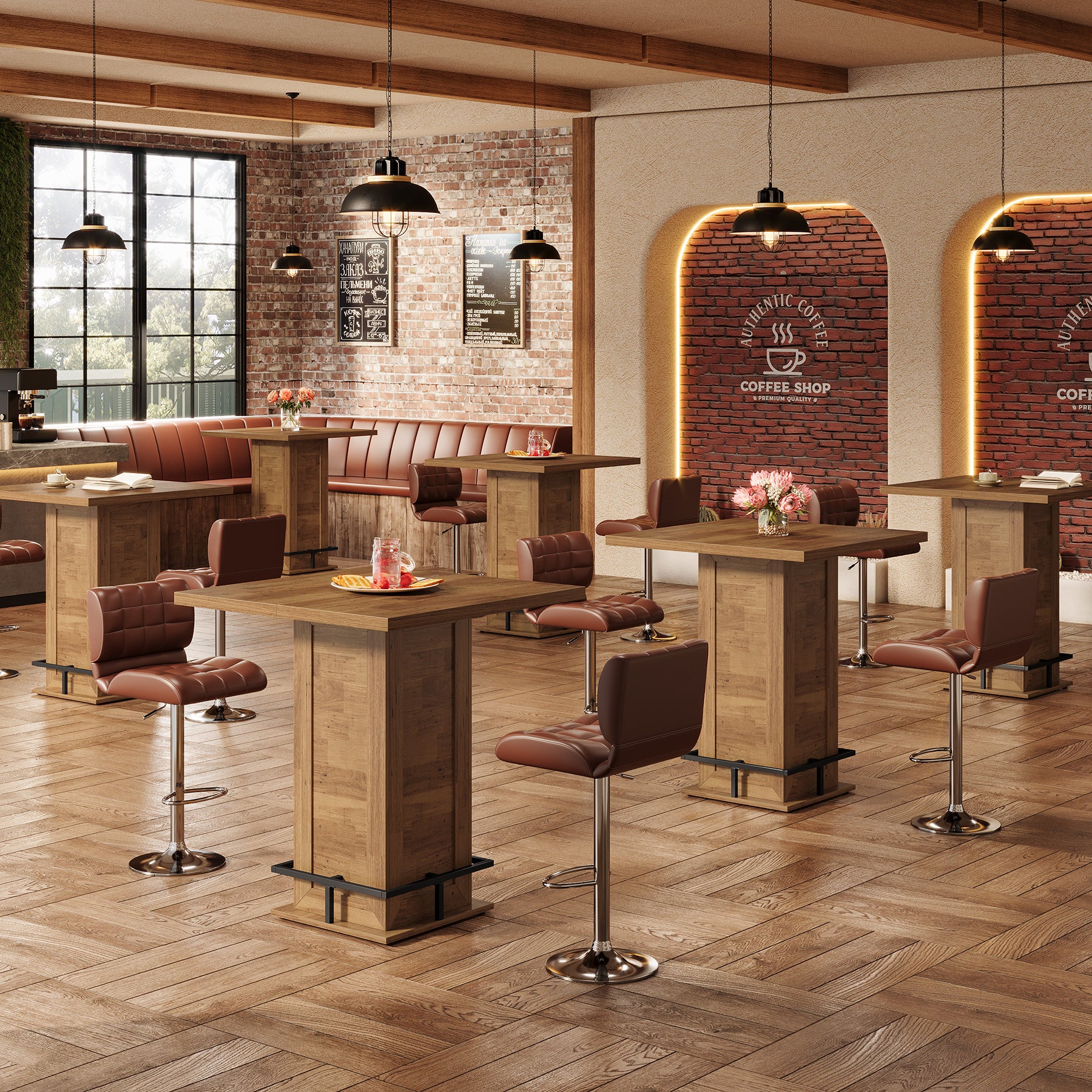 100 cm Vierkante Bartafel Industrieel, Hoge Bistrotafel met Voetsteun voor Keuken Bar Kleine Ruimtes