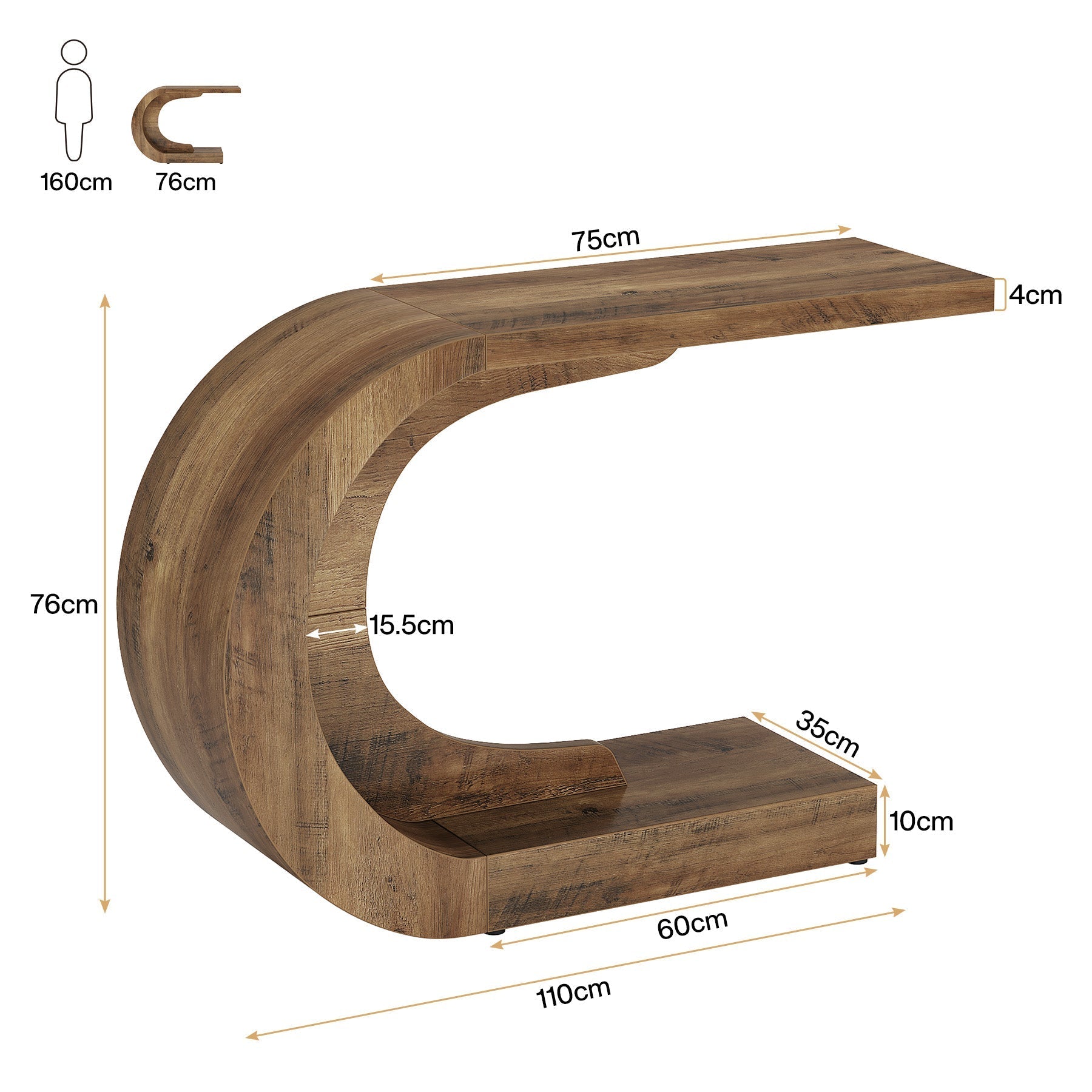 Tribesigns Moderne Entréetafel met Opbergruimte, Landelijk C-Vormig Design 110 cm voor Woonkamer