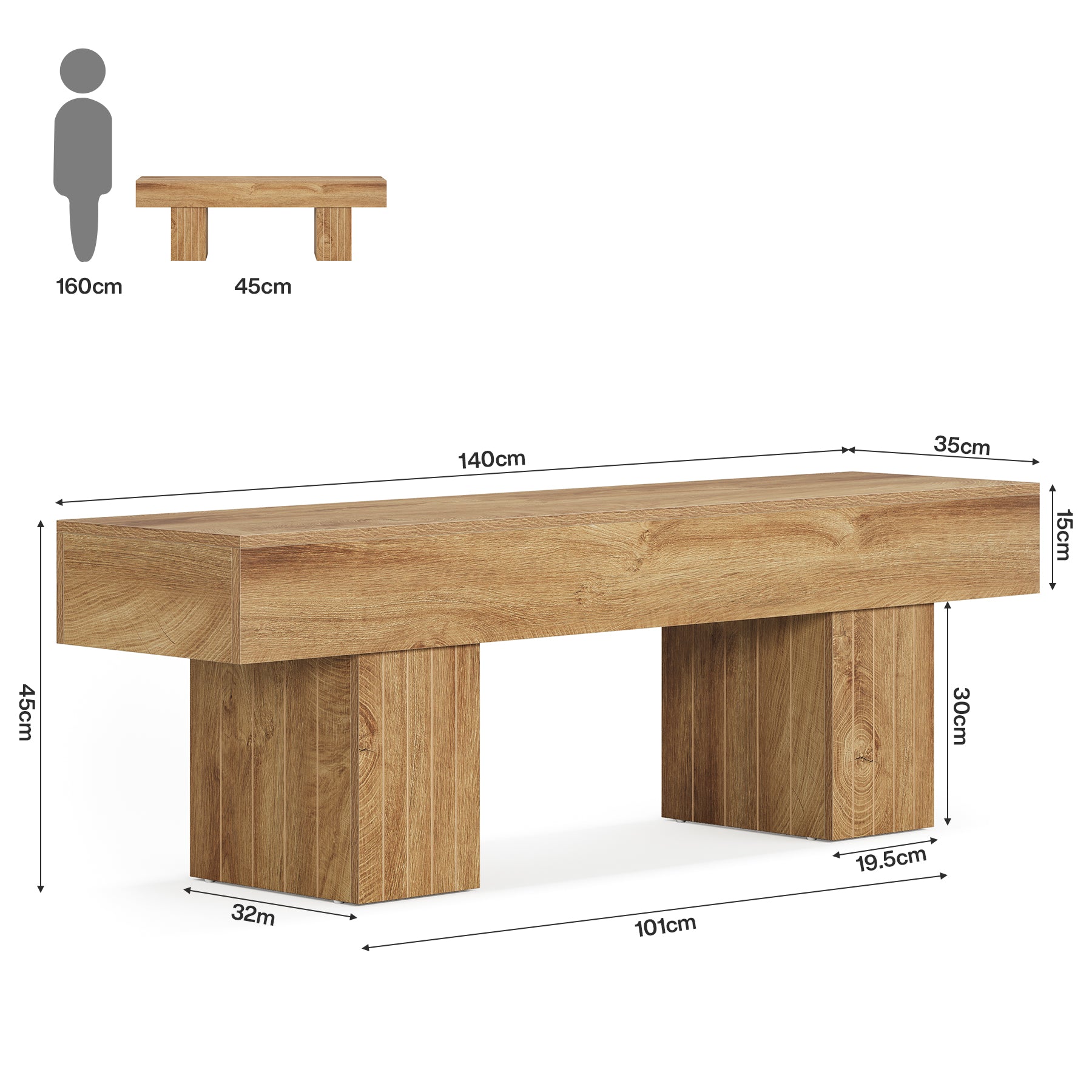 140 cm Eetkamerbank van Hout in Landelijke Stijl, Multifunctionele Binnenbank voor Slaapkamer en Hal