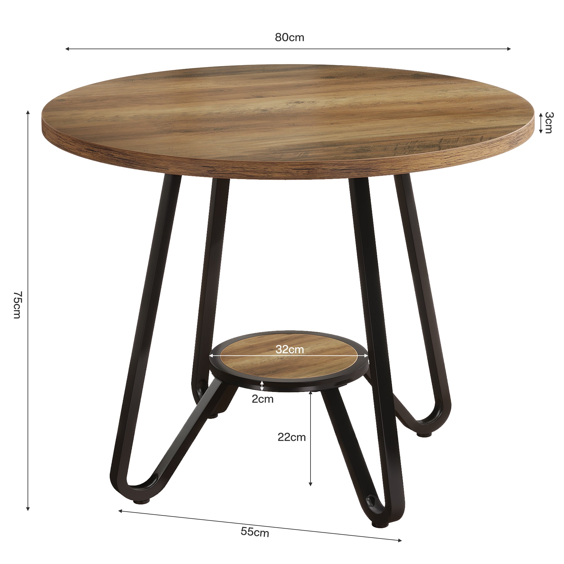80 x 80 x 75 cm Ronde Conferentietafel voor 2-4 Personen, Compacte Houten Kantoortafel Bruin