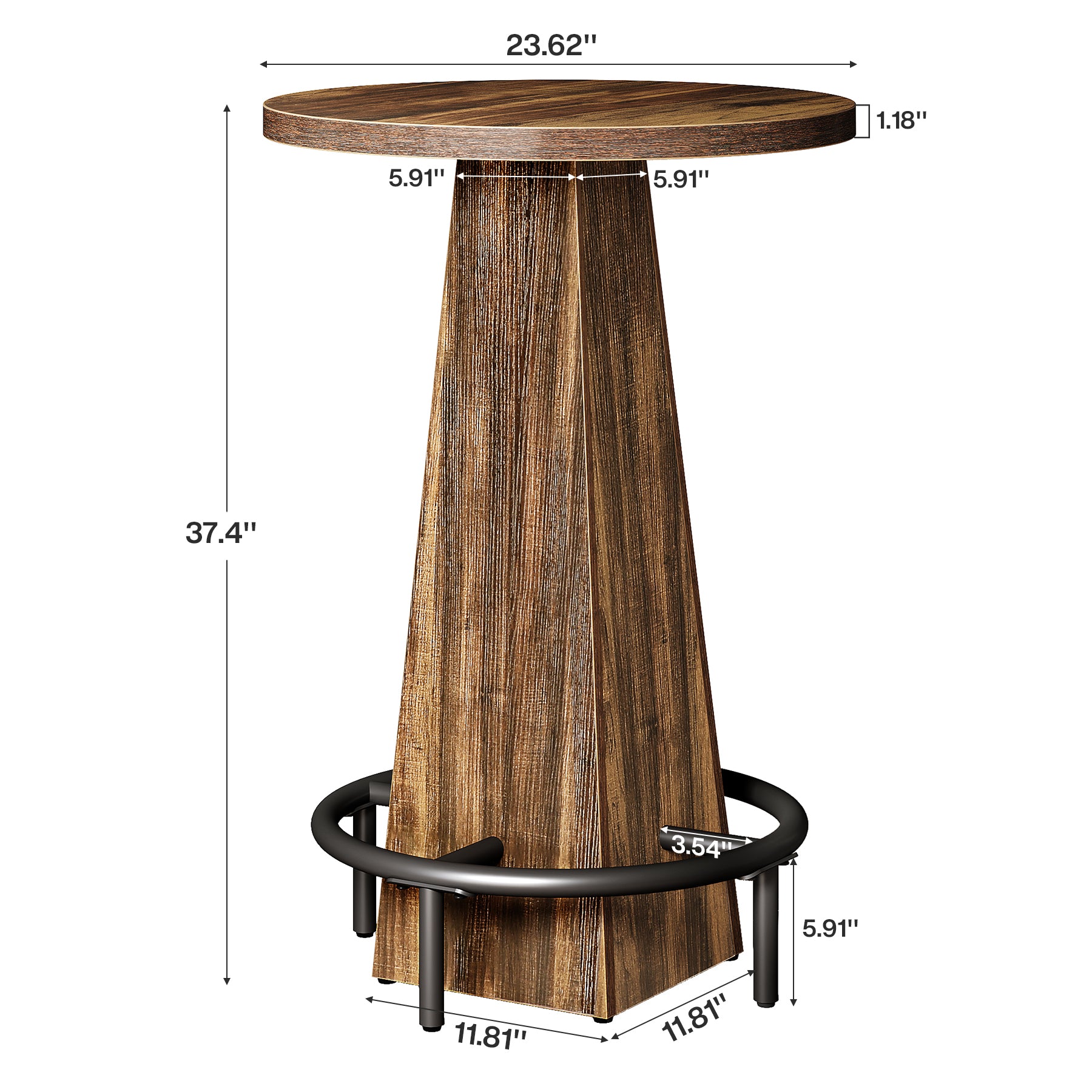95 cm Ronde Bartafel met Metalen Voetring, Houten Bistro Statafel