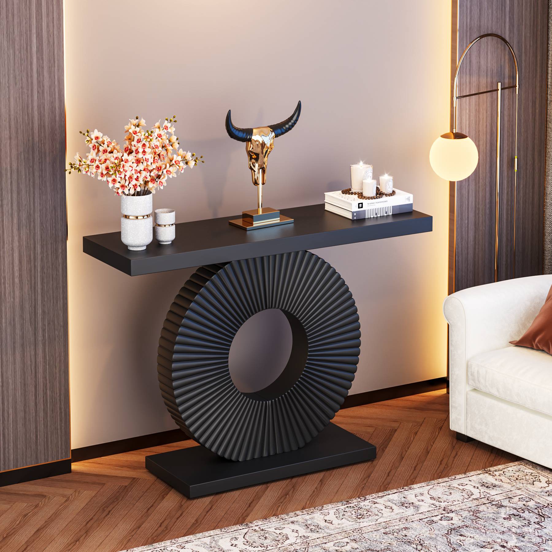 100 cm Smalle Consoletafel, Moderne Witte Tafel Met Geometrisch Onderstel Voor Entree Hal Of Woonkamer