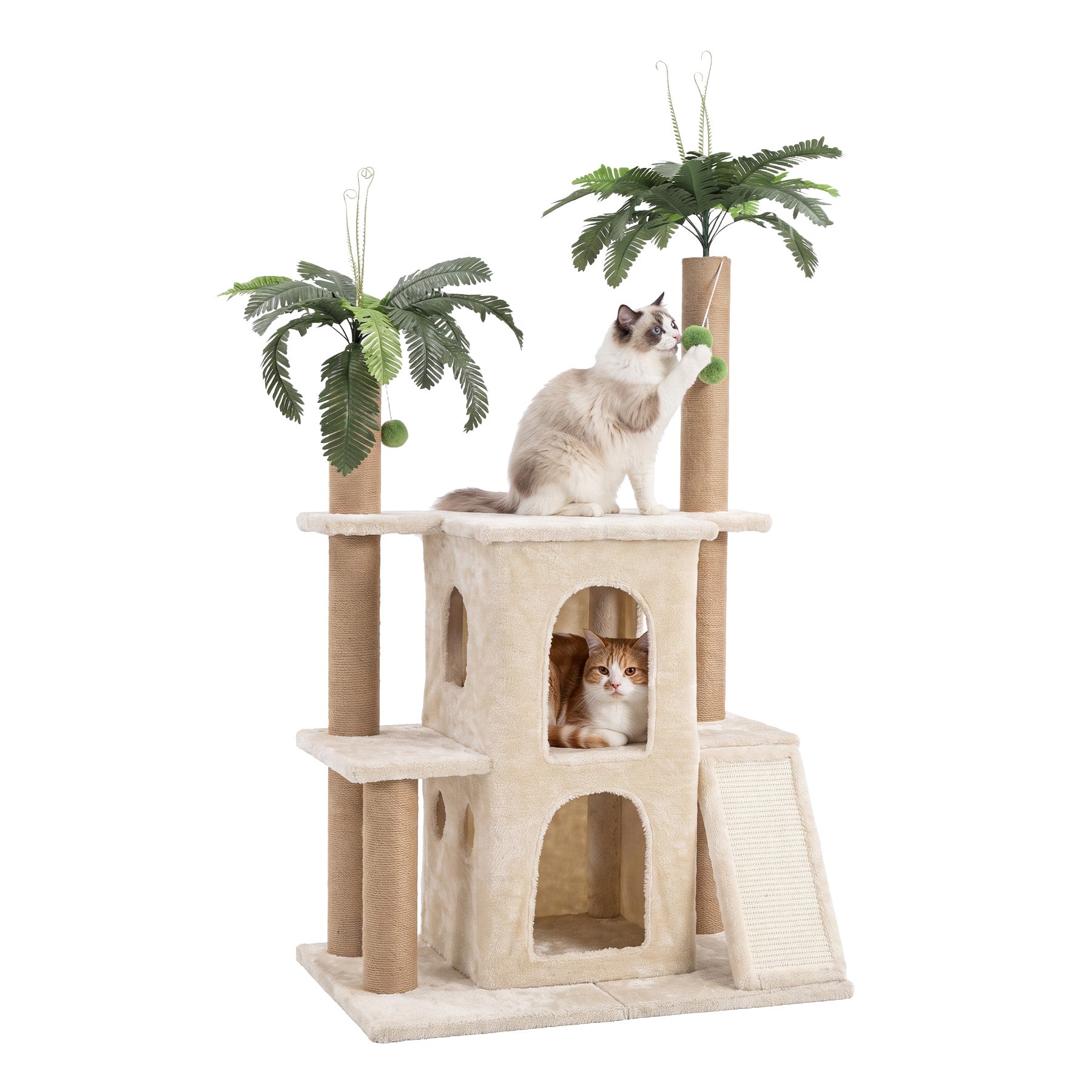 Tribesigns krabpaal met 2 pluche kattenhuisjes en sisalpalen, hoge kattenboom voor meerdere Binnenkatten