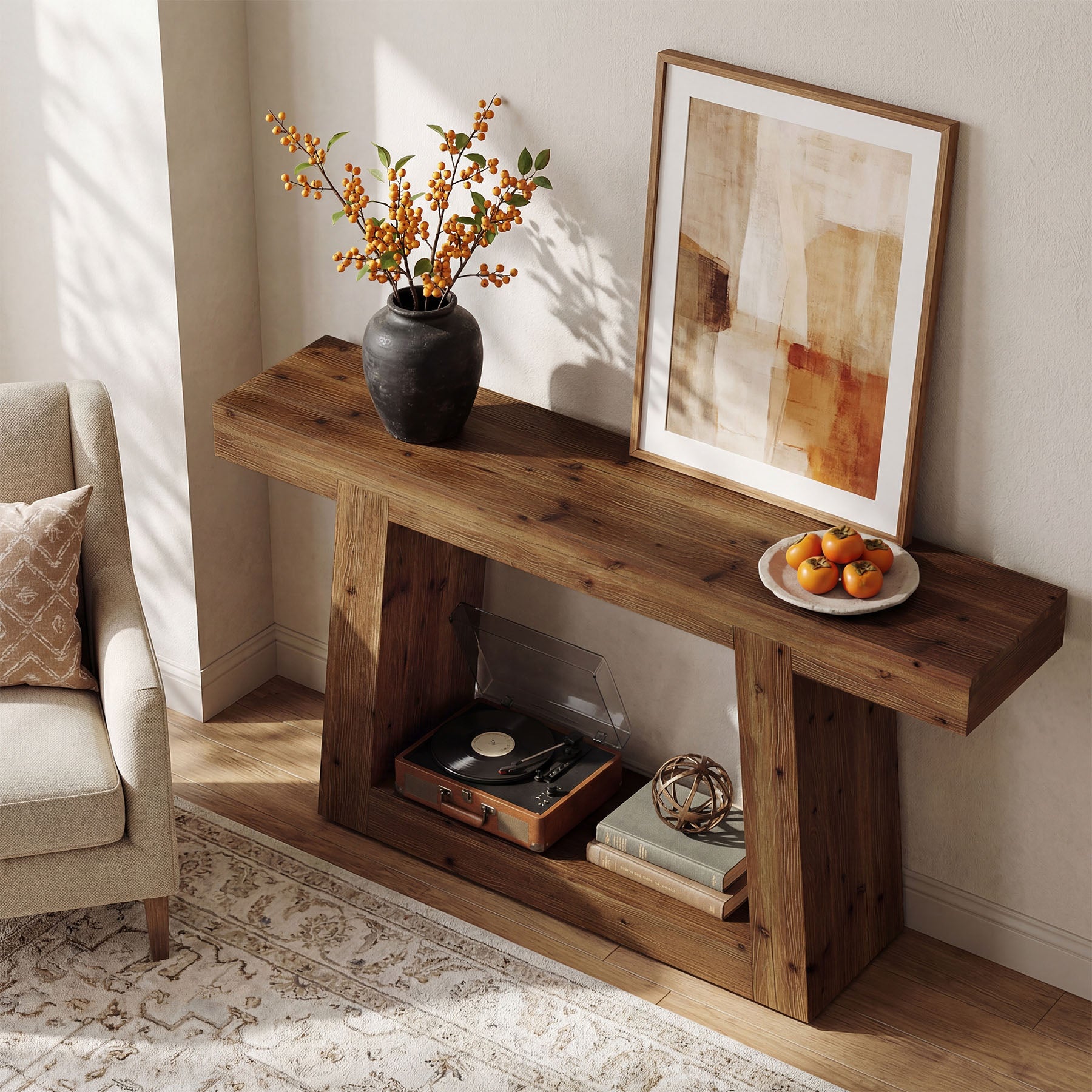 Tribesigns 140 cm massief houten consoletafel, smalle sidetable met opbergruimte voor hal