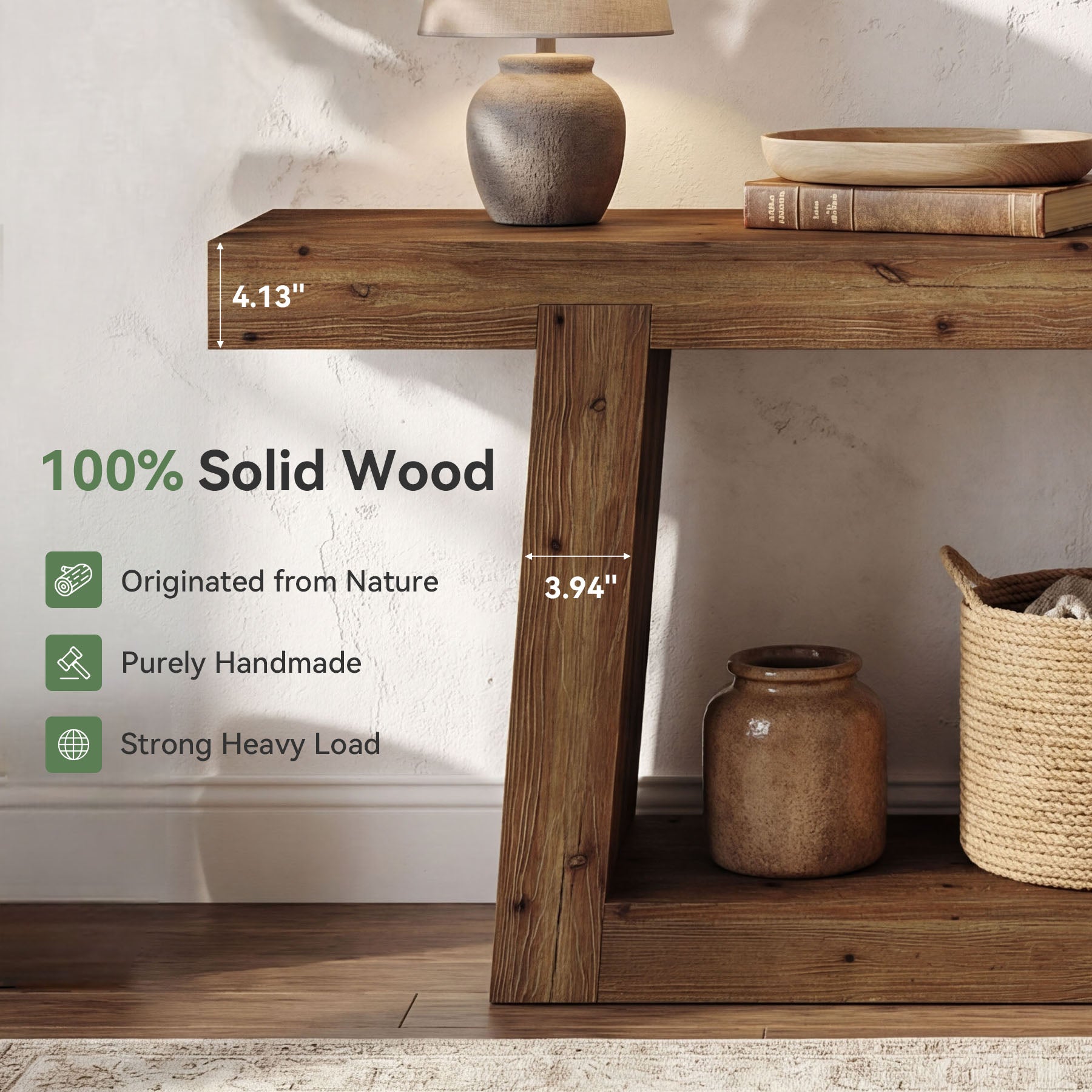 Tribesigns 140 cm massief houten consoletafel, smalle sidetable met opbergruimte voor hal