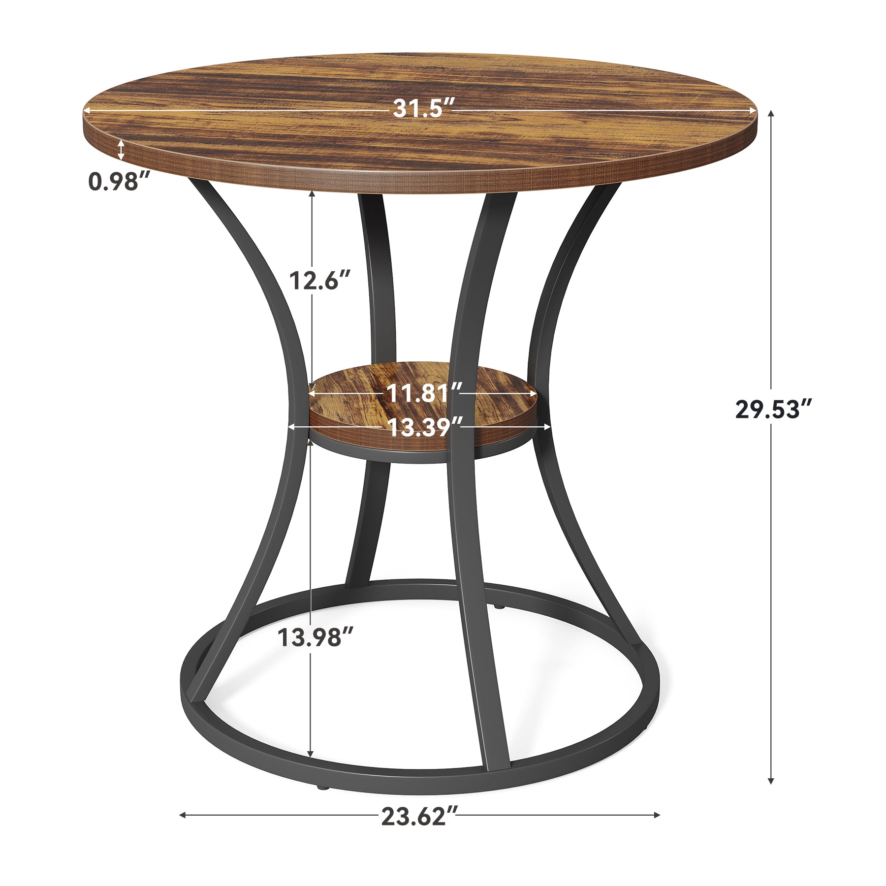 80 cm Ronde Eettafel met Metalen Voet en Opbergruimte, Kleine Keukentafel voor 2–4 Personen