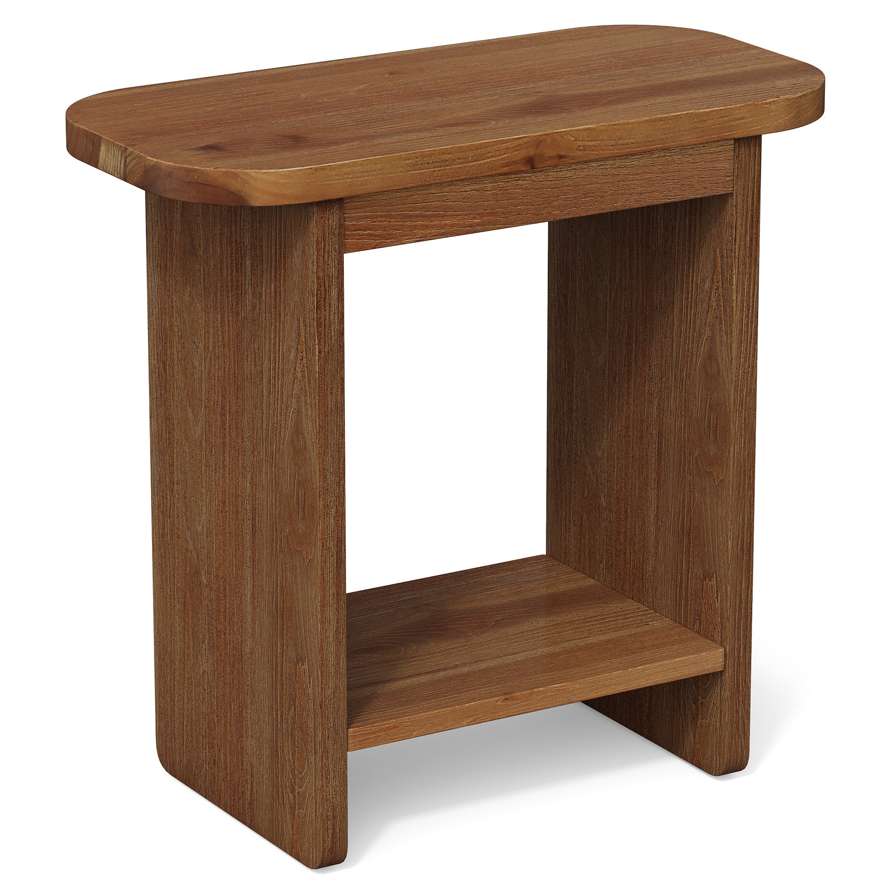 Massief houten bijzettafel, H-vormige 2-laagse bijzettafel met opbergplank