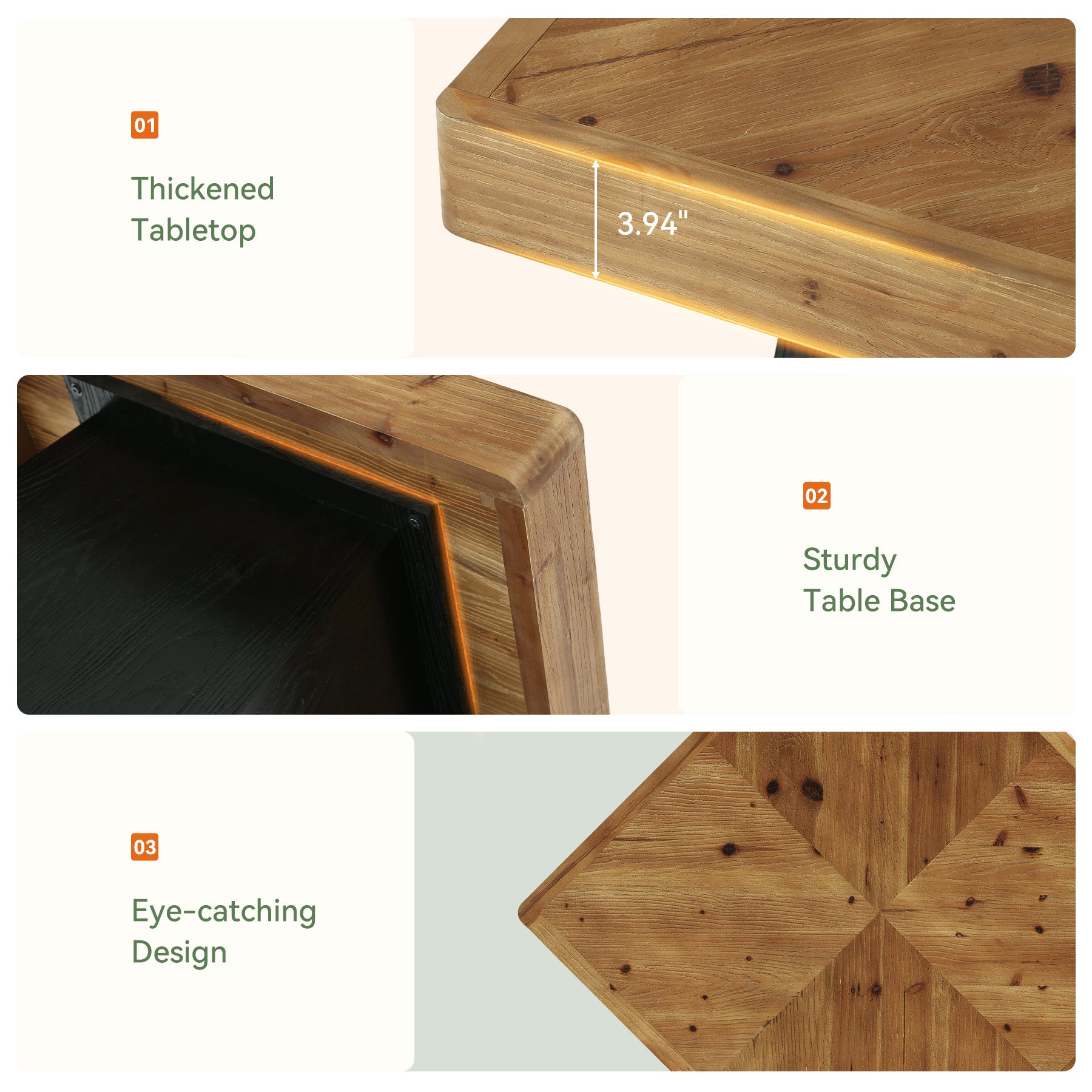 80 cm Vierkante Eettafel voor 2-4 Personen, Landelijke Houten Tafel met Parquet Blad voor Eetkamer en Kleine Ruimtes