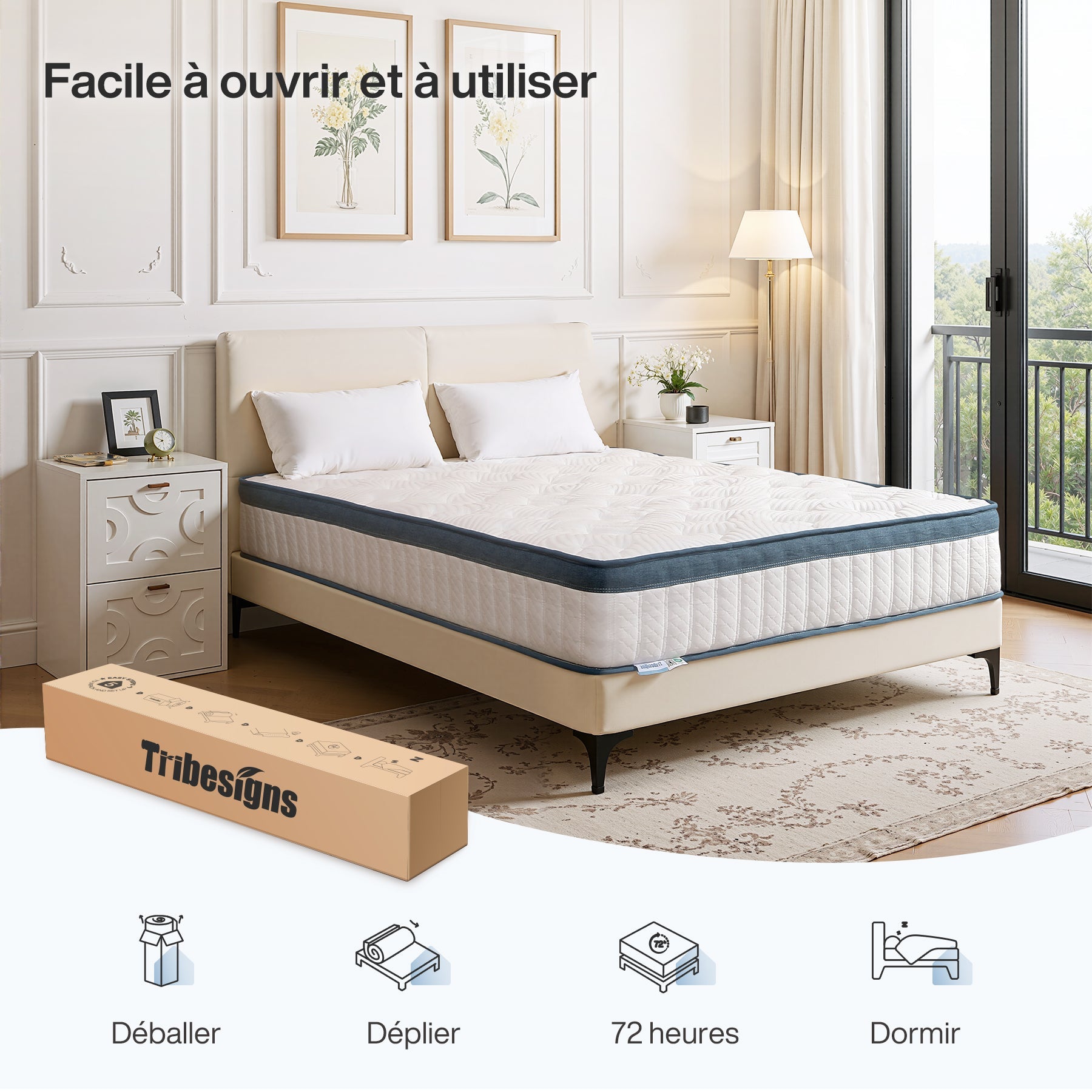 90 x 200 cm Pocketvering Matras, H2 Harde Matras met Geheugenschuim en Wasbare Hoes