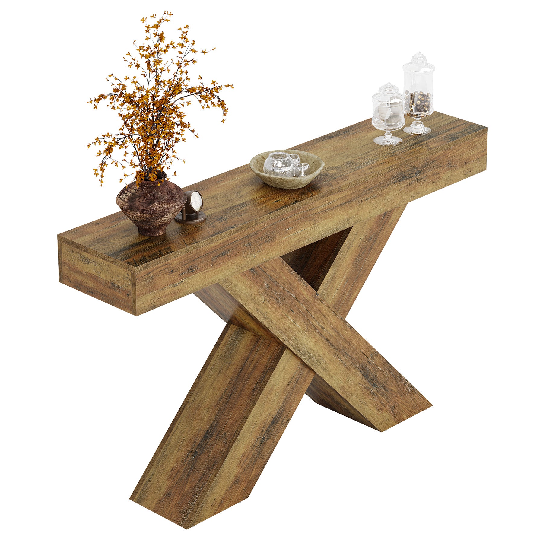 140 cm consoletafel, houten sidetable met uniek ontwerp voor hal of achter bank