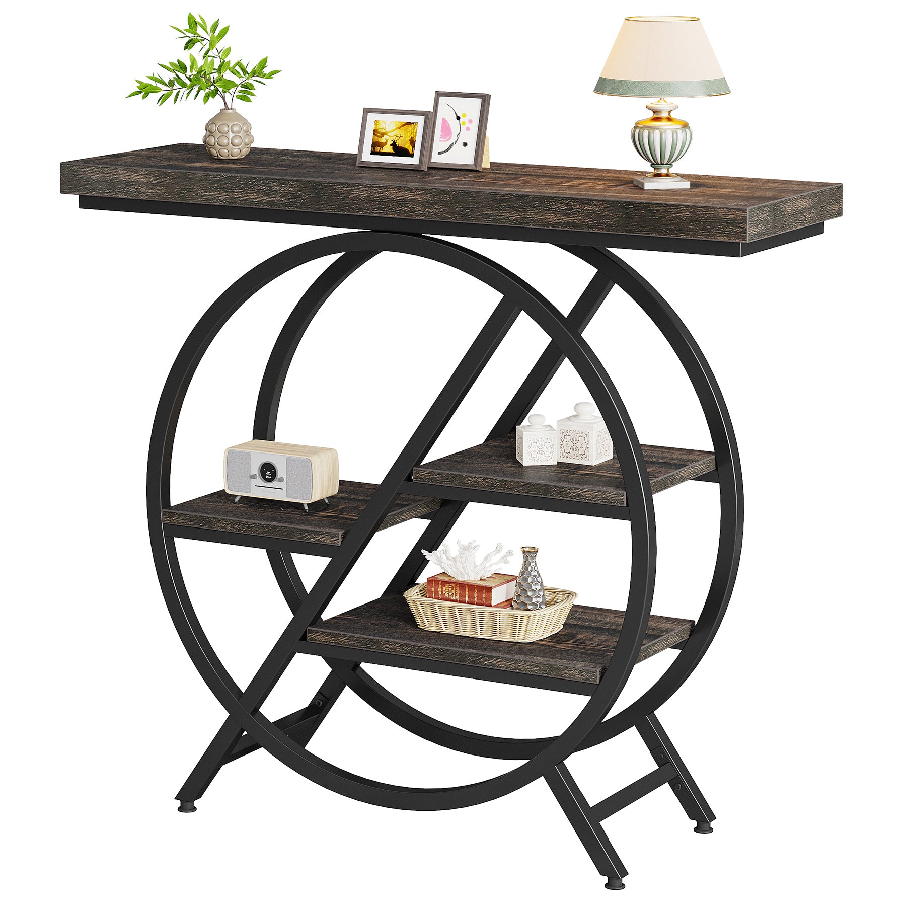 100 cm Industriële Consoletafel – Geometrisch Frame met Dik Blad voor Rustieke Uitstraling