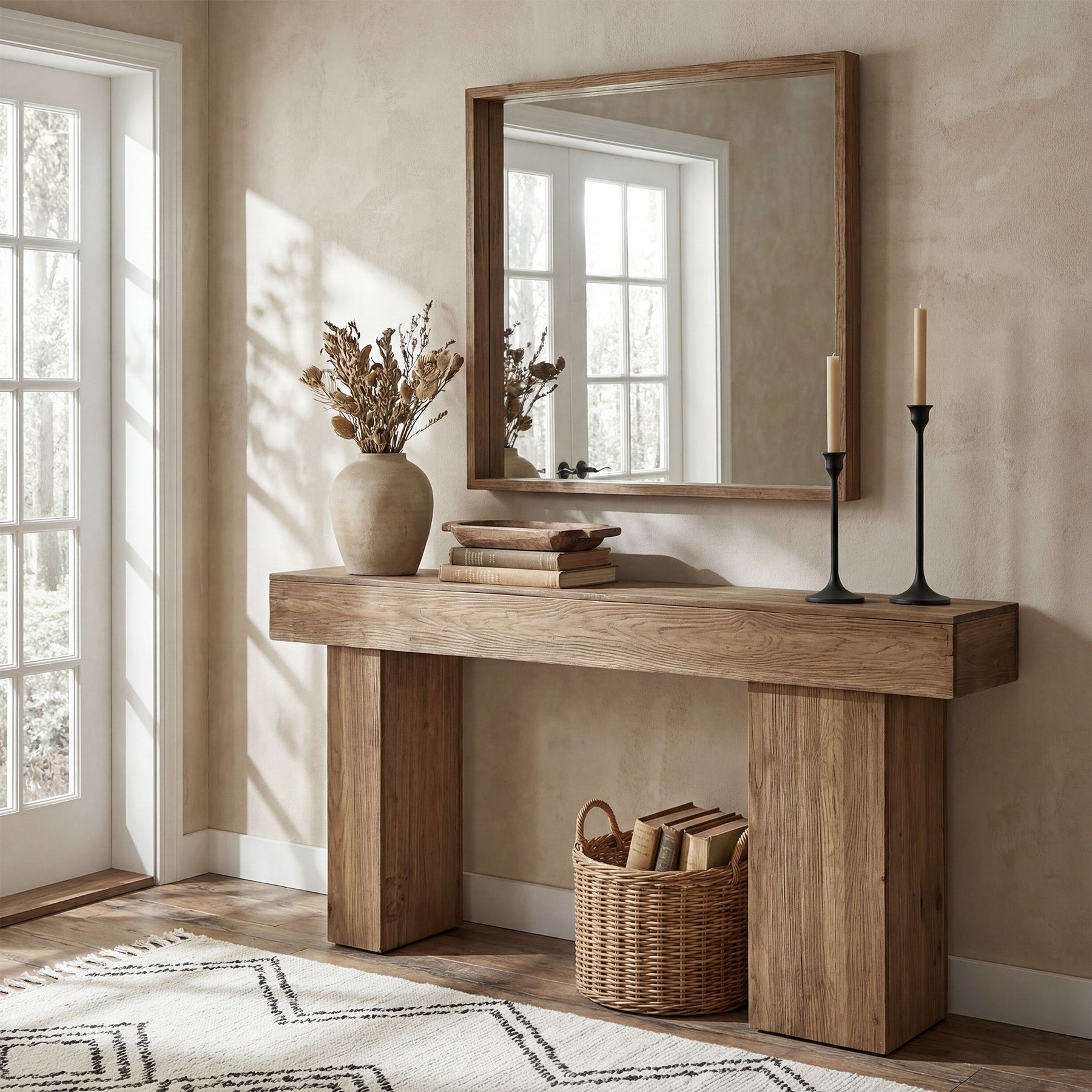160 cm Massief Houten Landelijke Consoletafel met Artistieke Poten, Stevige Banktafel
