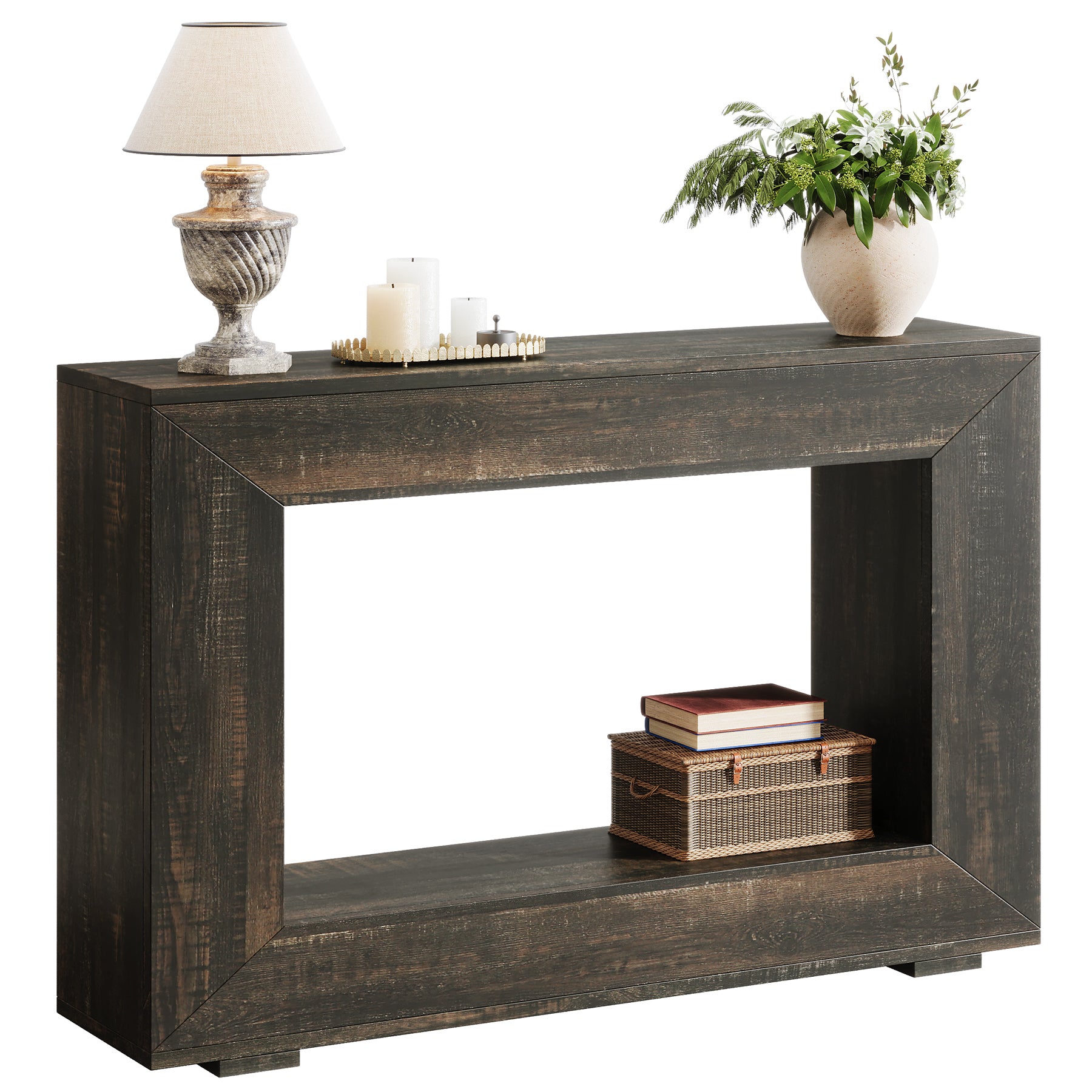 120 cm Boers Entreetafel met Opbergvak, Industrieel Accentmeubel voor Hal en Woonkamer