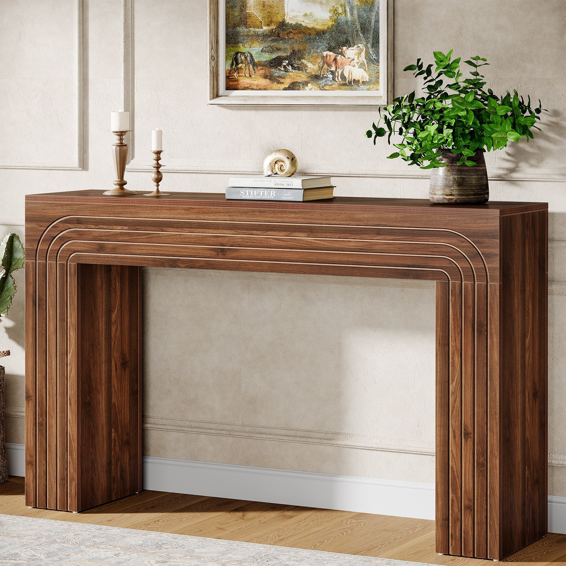 140 cm Landelijke Consoletafel van Hout, Smalle Sofa Tafel voor Hal en Woonkamer