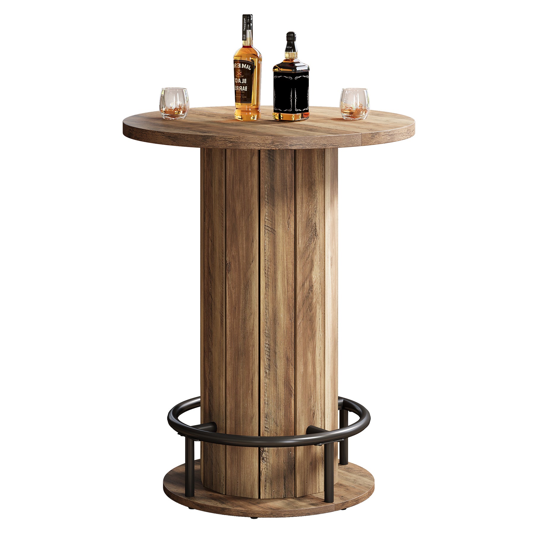 80 cm Industriële Bartafel met Houten Lattenvoet en Voetsteun