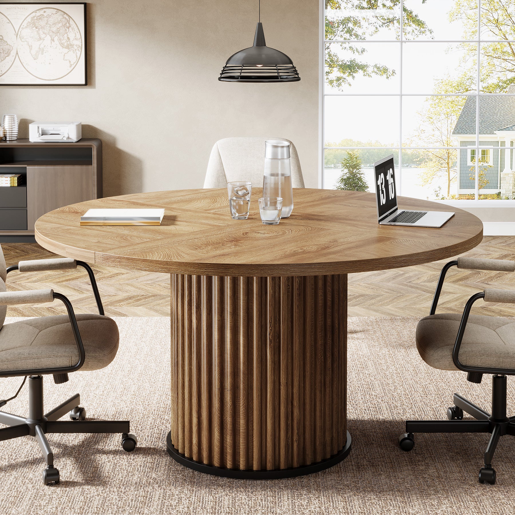 120 cm Zwart Ronde Conferentietafel, Stabiel Bureau voor 4-6 Personen