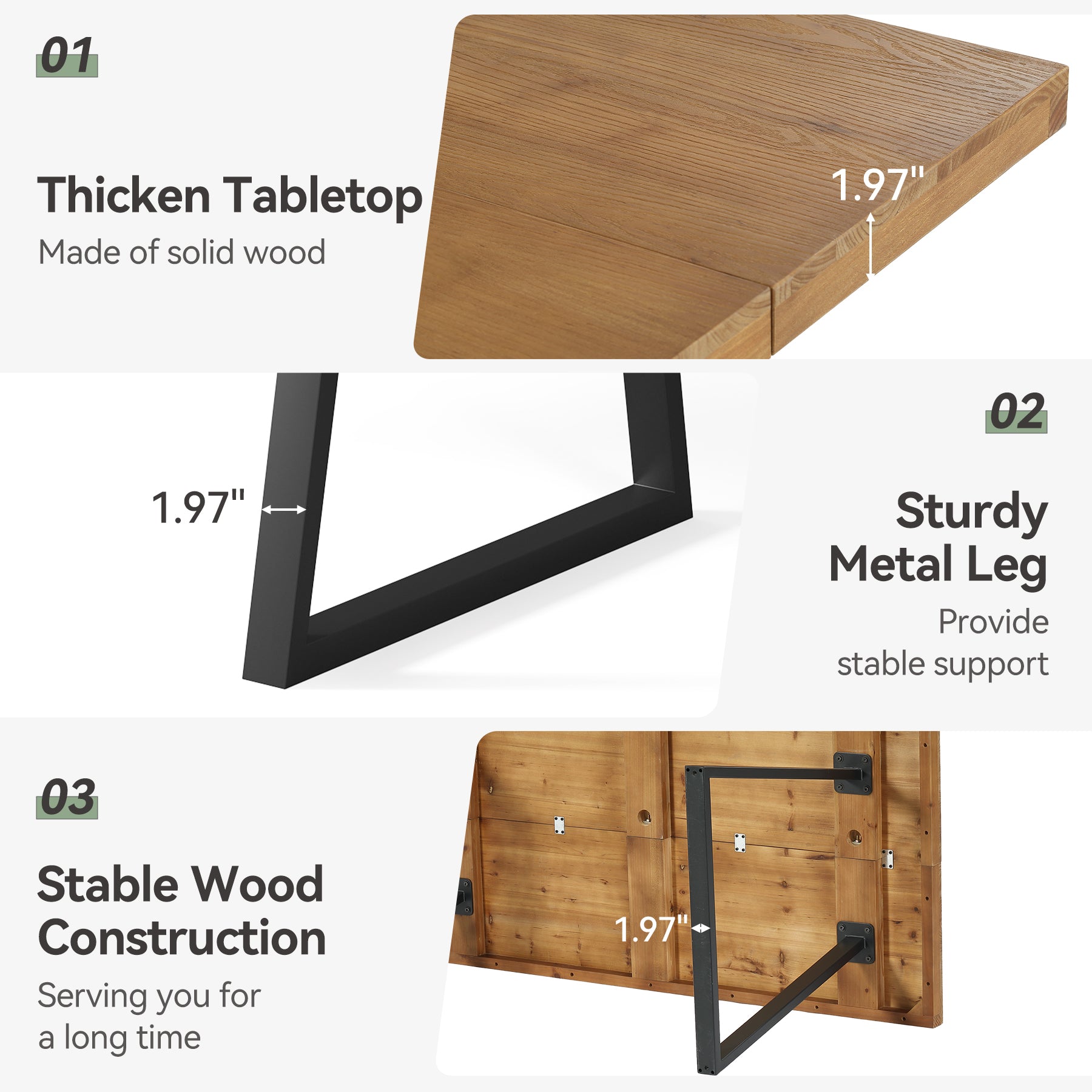 160 cm Industrieel Bureau, Massief Houten Blad met Robuuste Metalen Poten