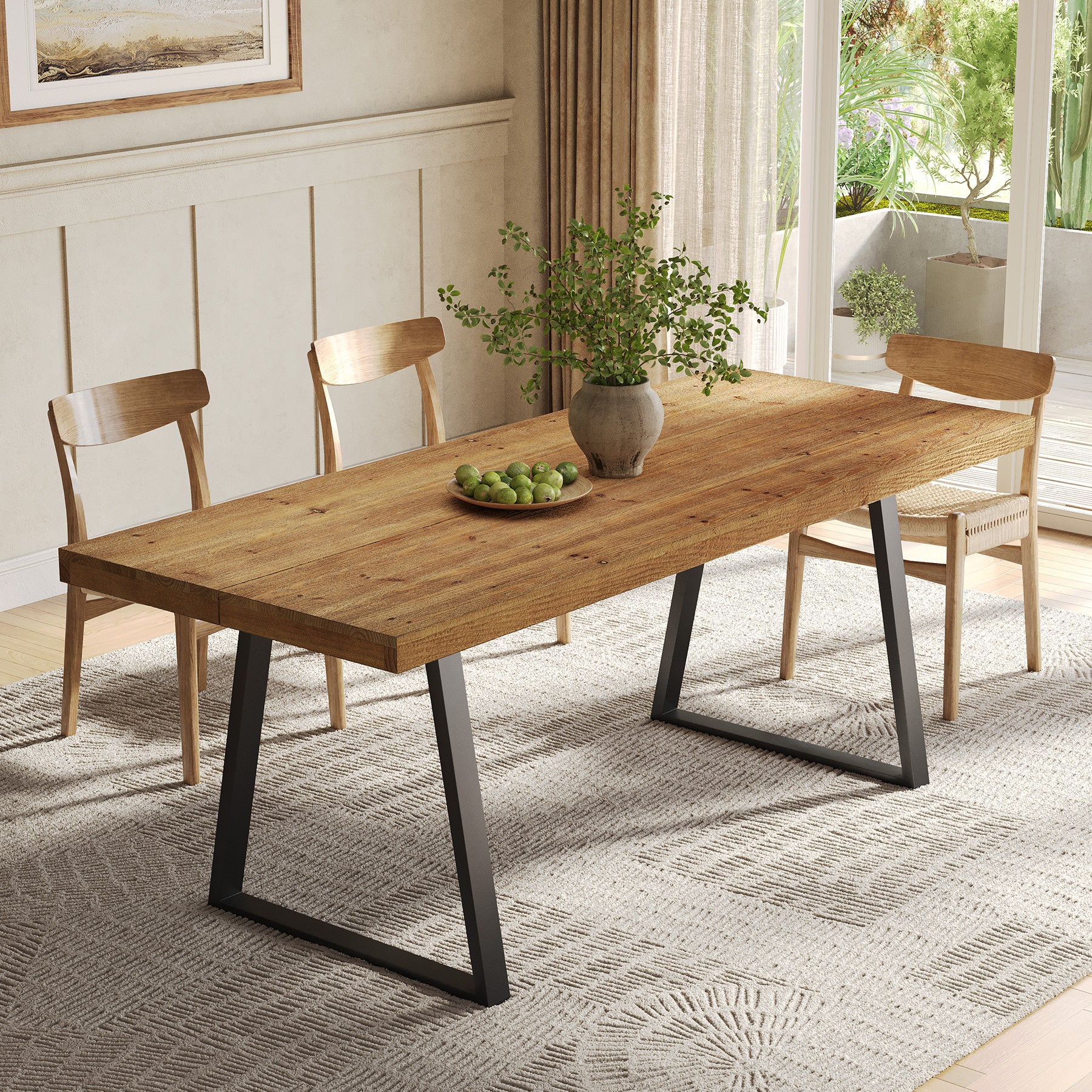160 cm Industriele Eettafel, Massief Houten Rechthoek met Robuust Metaal Onderstel