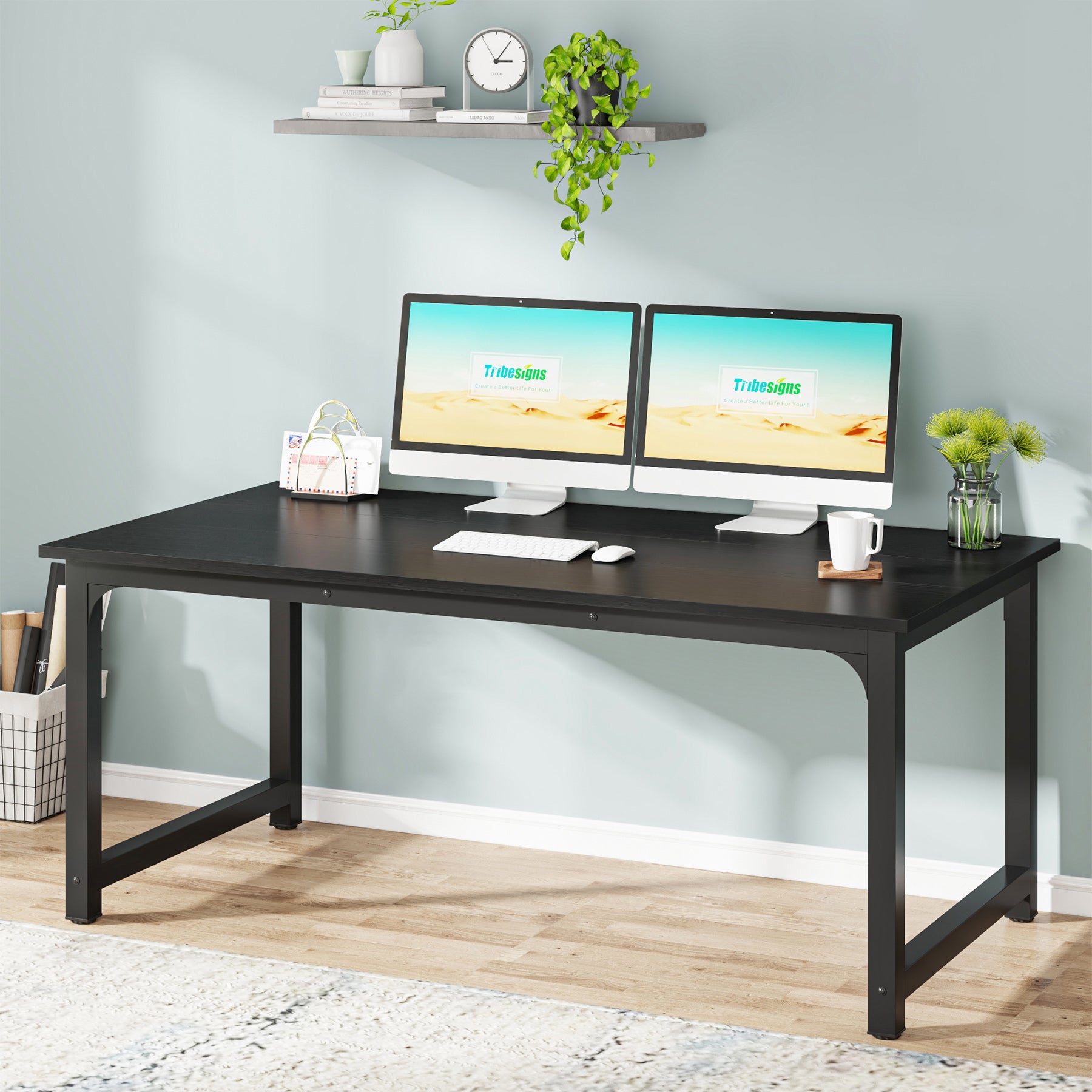 160x80 cm Computerbureau, Ruime Werkplek in Vintage Bruin en Zwart