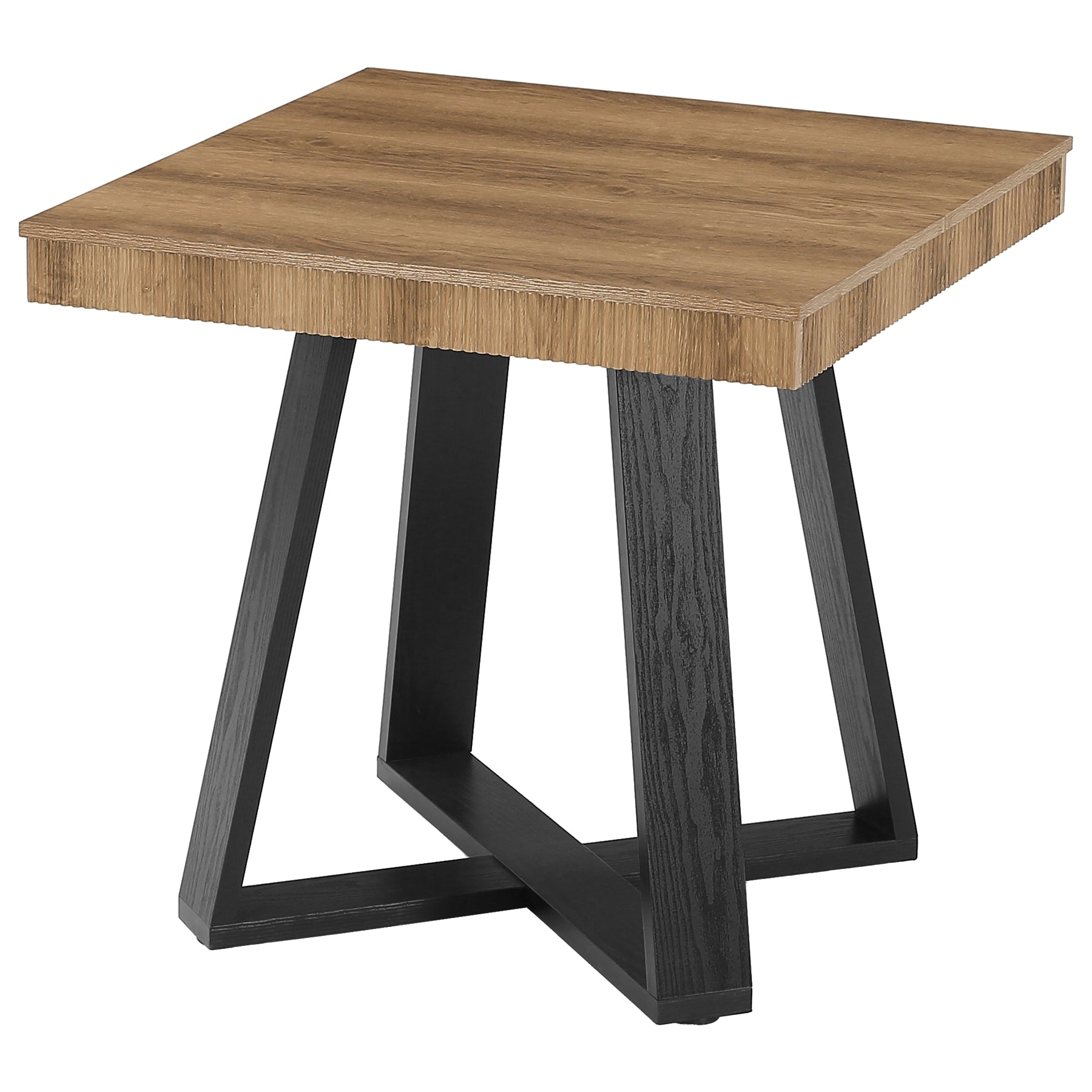 80 cm Vierkante Eettafel voor 4 Personen, Landelijke Houten Tafel met Geribbelde Rand en X-Basis voor Kleine Ruimtes