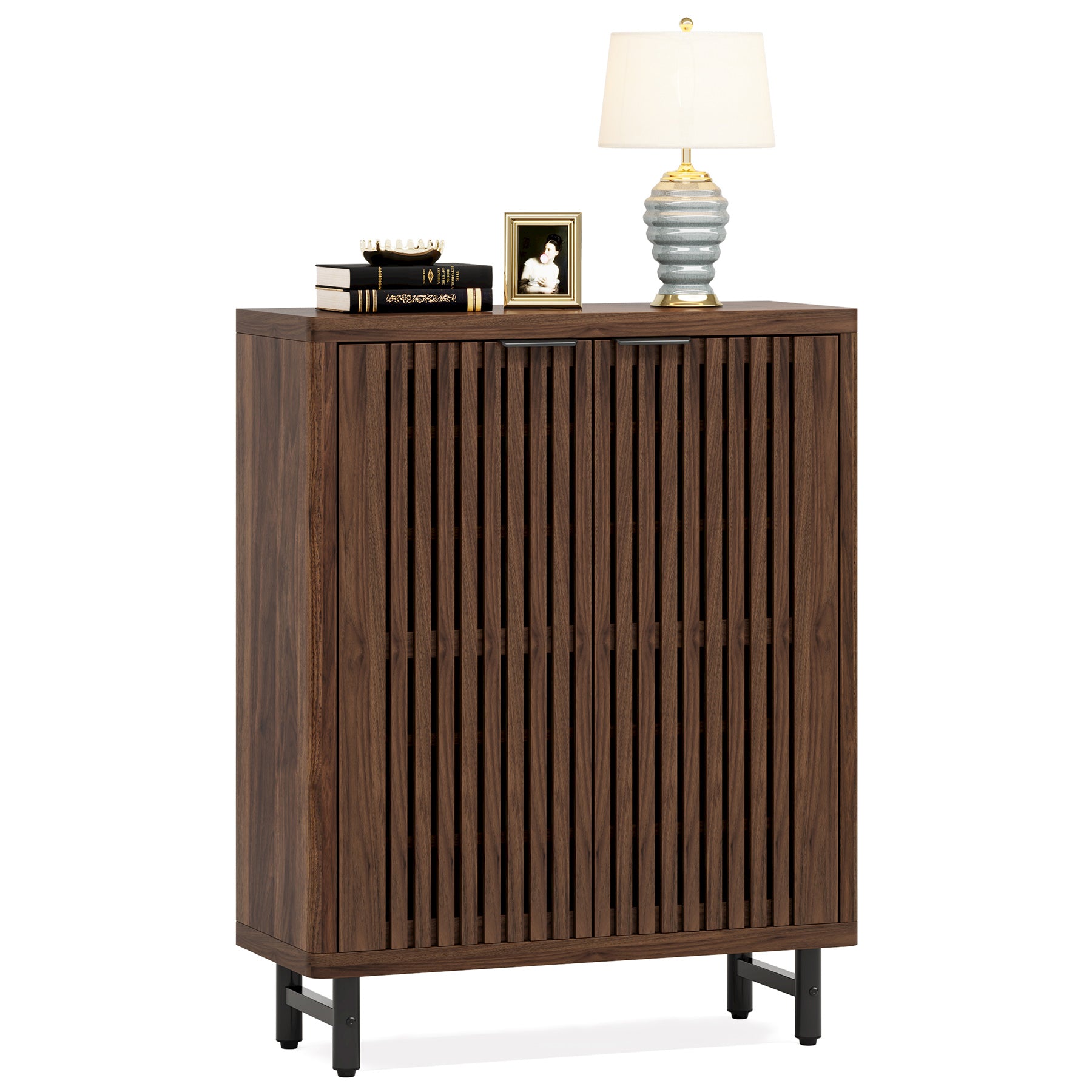 110 cm Retro Schoenenkast, Zes Planken Opbergmeubel met Verstelbare Schappen