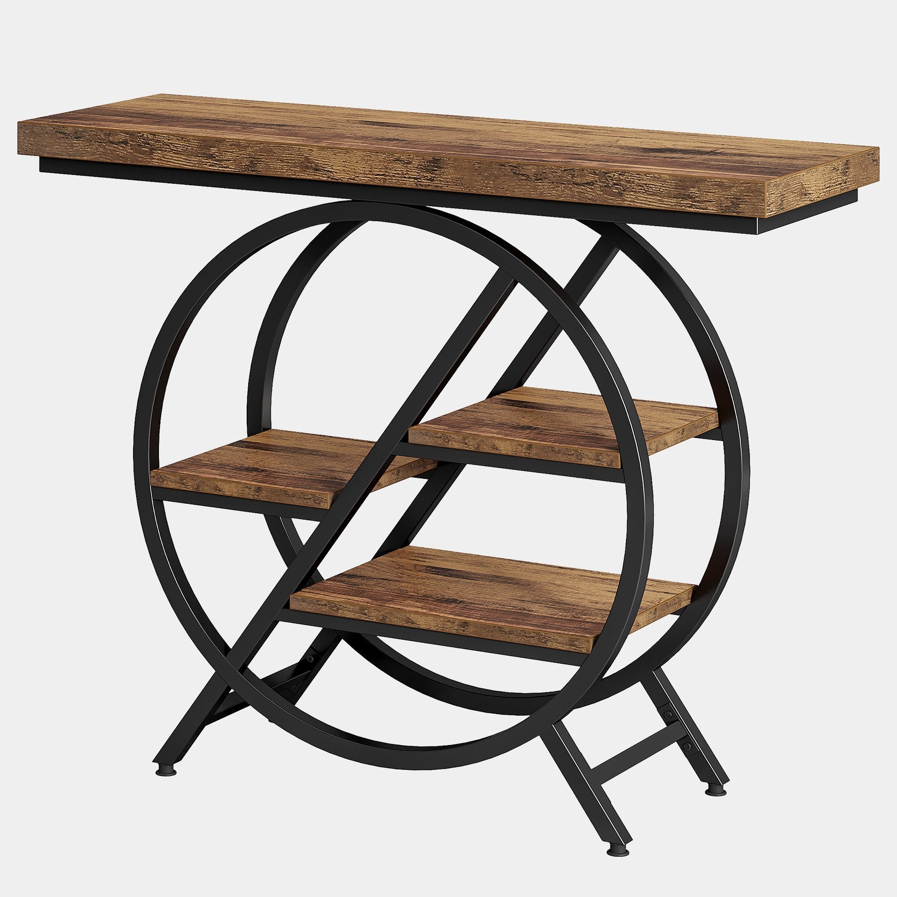 100 cm Industriële Consoletafel – Geometrisch Frame met Dik Blad voor Rustieke Uitstraling