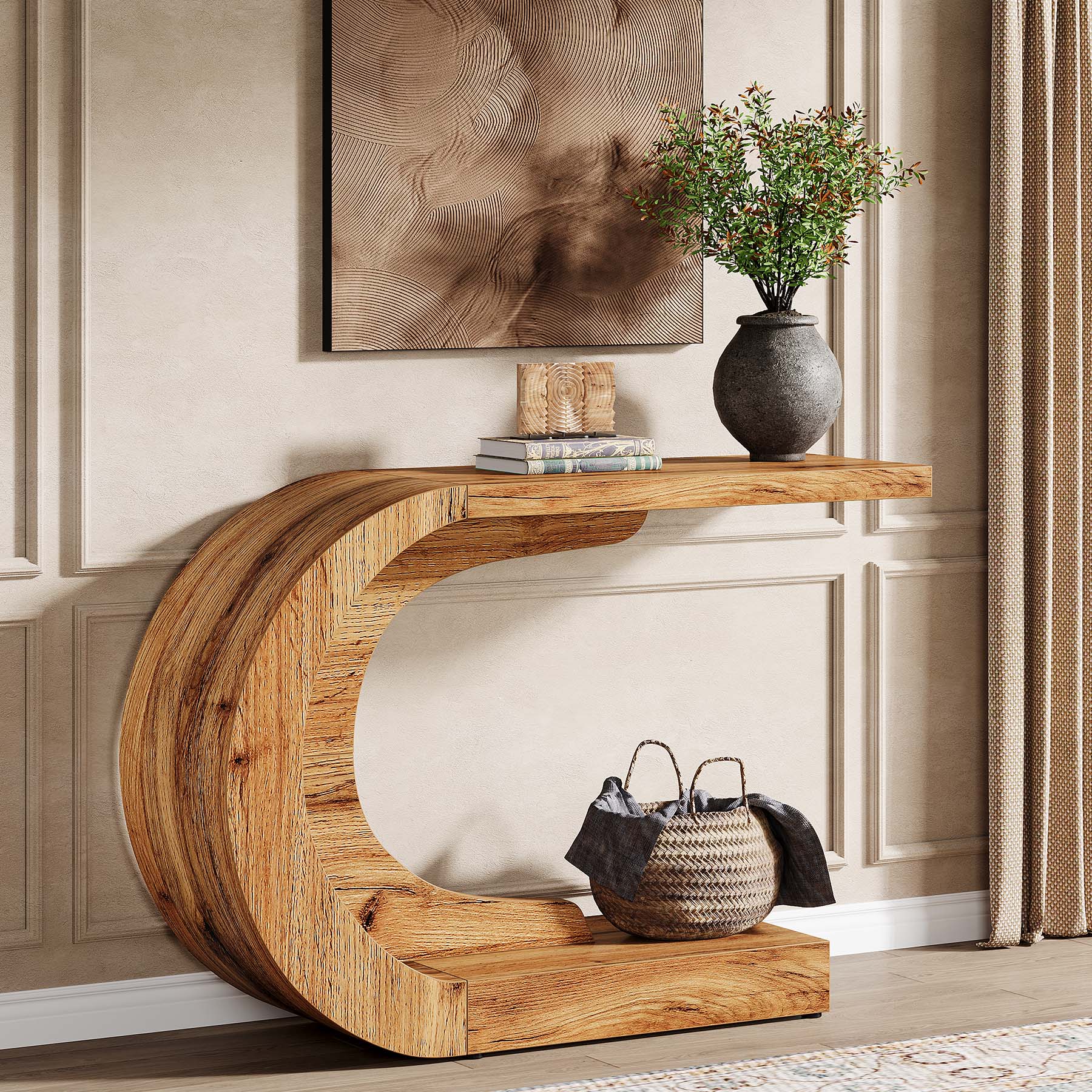 Tribesigns Moderne Entréetafel met Opbergruimte, Landelijk C-Vormig Design 110 cm voor Woonkamer
