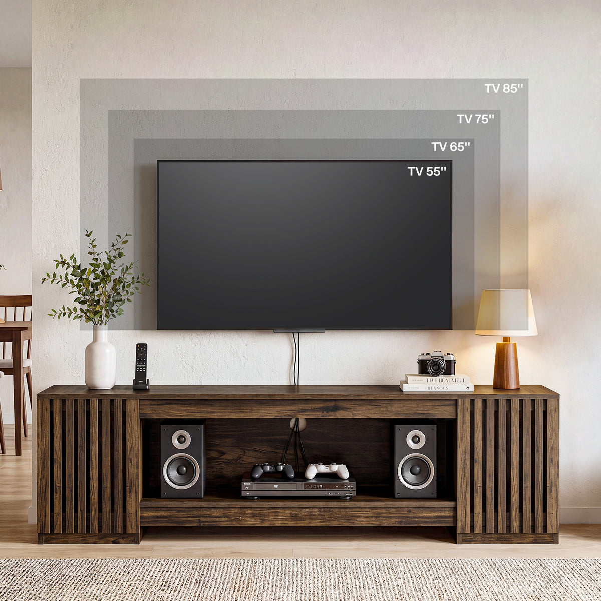 Tribesigns 199 cm tv-meubel voor 85 inch tv met verborgen opbergruimte en open plank, landelijke tv-kast voor woonkamer