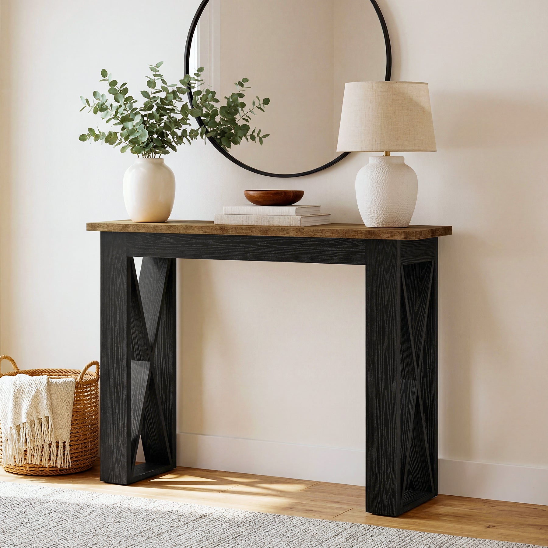 Tribesigns Smalle Consoletafel 105 cm, Industriële Haltafel met Opbergrek