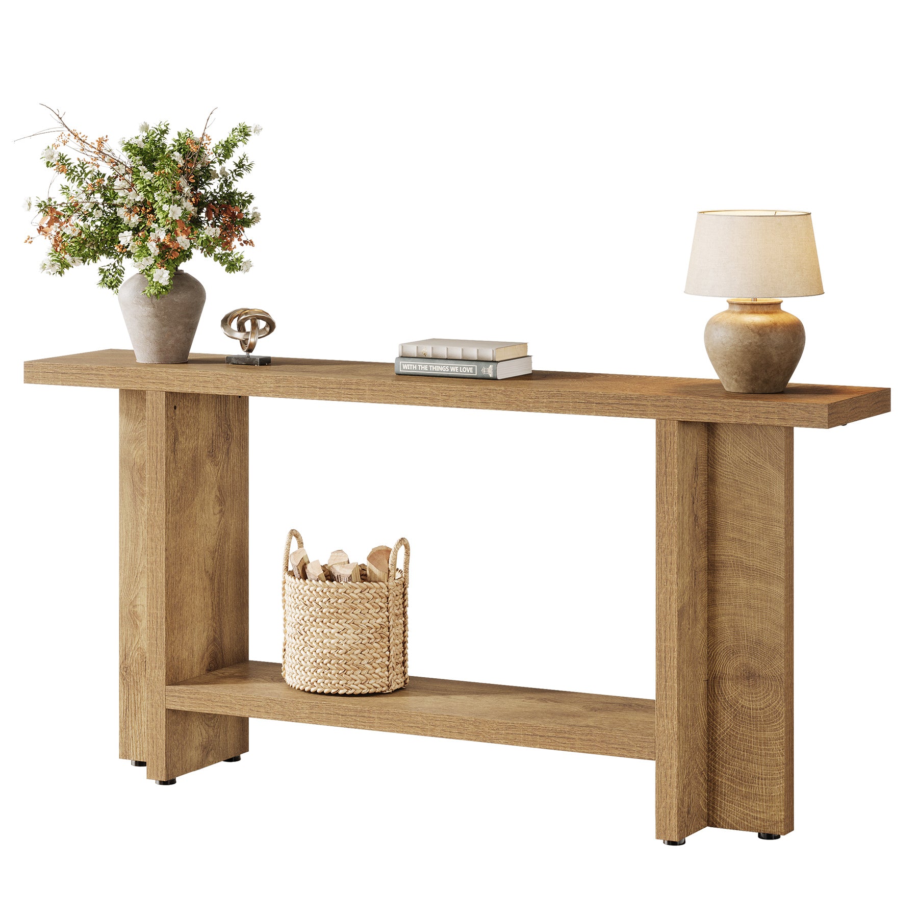 Smal Design Console Meubel, 150 cm Lange Tafel met Plank voor Entree en Woonkamer