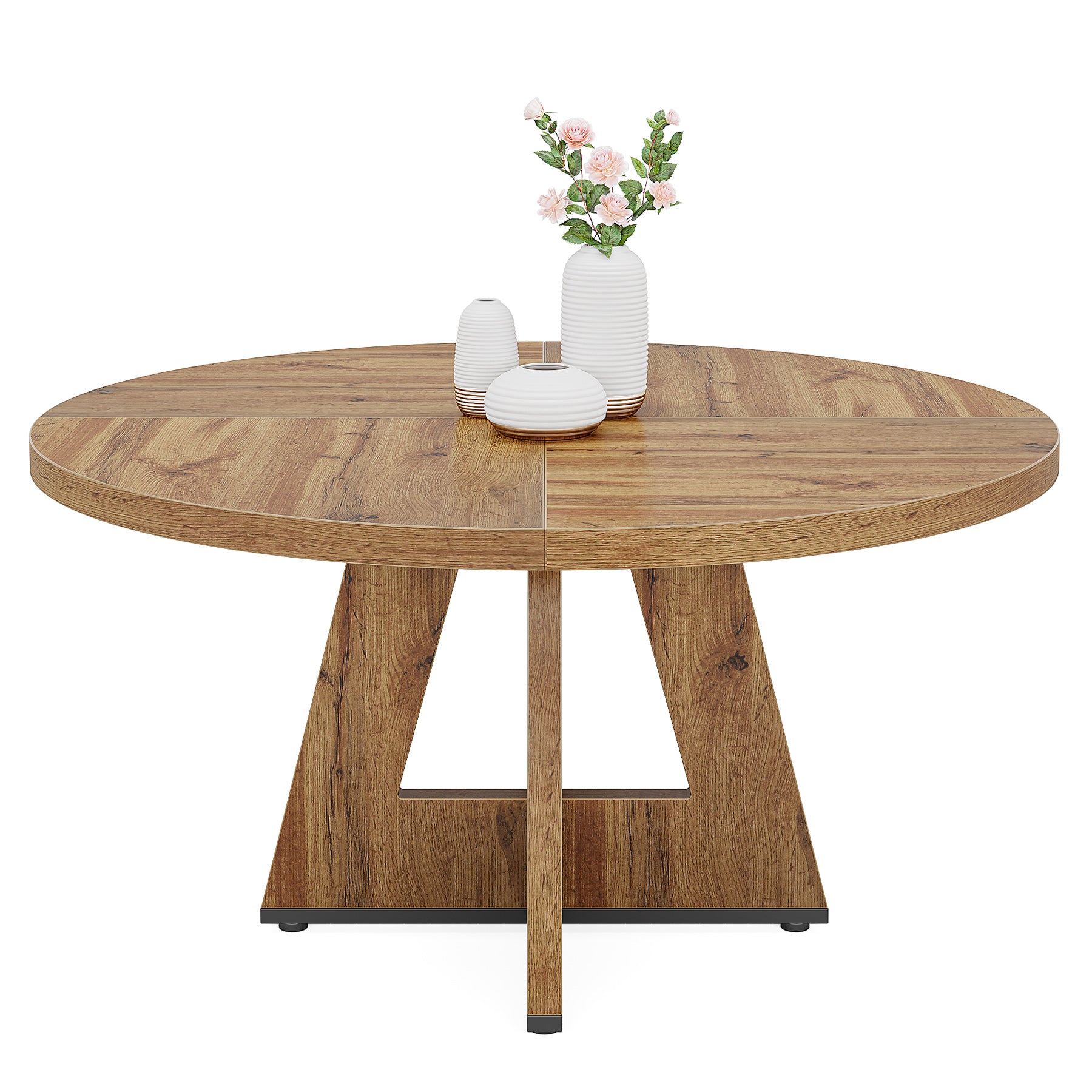 120 cm Ronde Boeren Eettafel, Bruin Houten Tafelblad voor 4 Personen in Keuken of Woonkamer