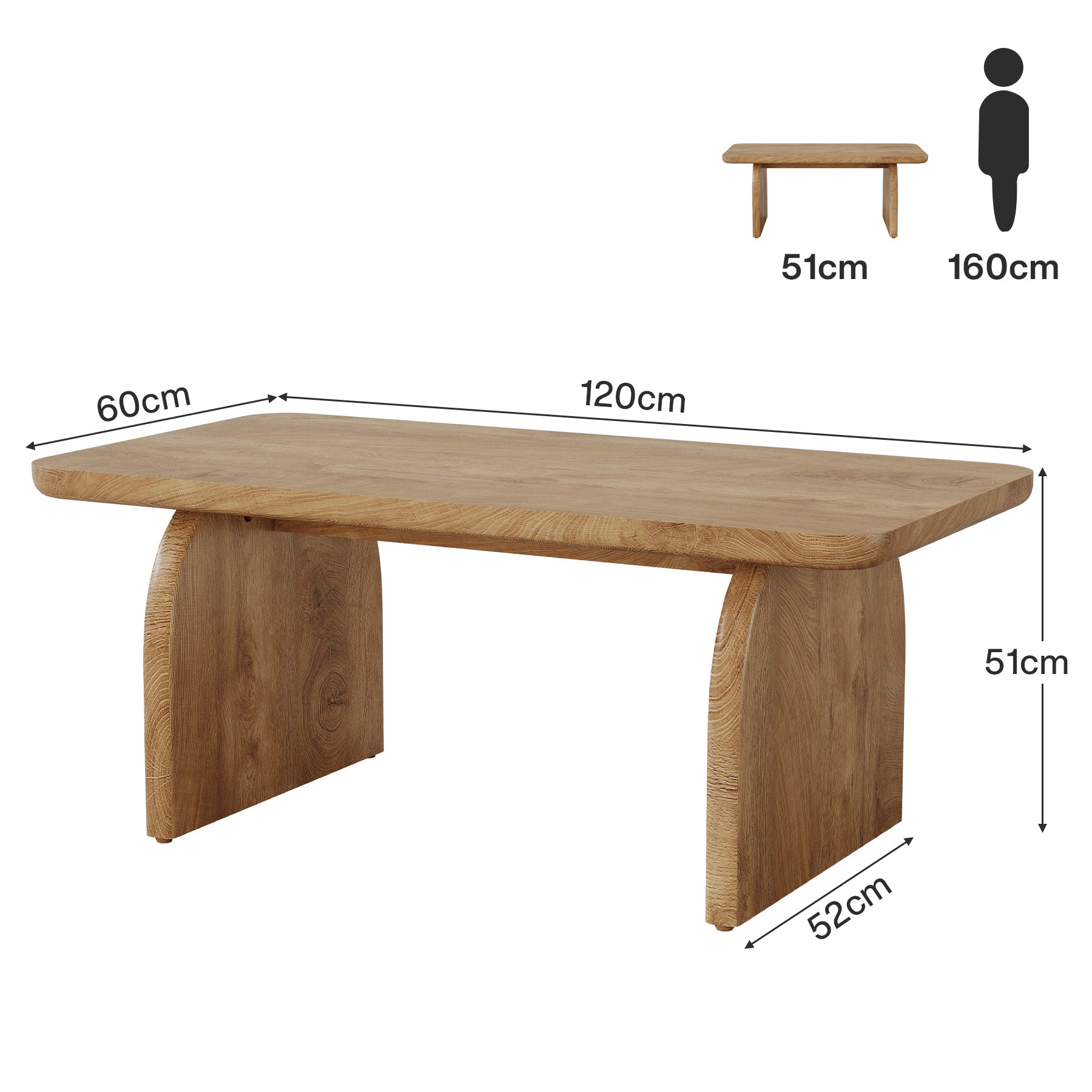 120 cm Landelijke Salontafel, Rond Hoekig Woonkamermeubilair in Rustiek Bruin