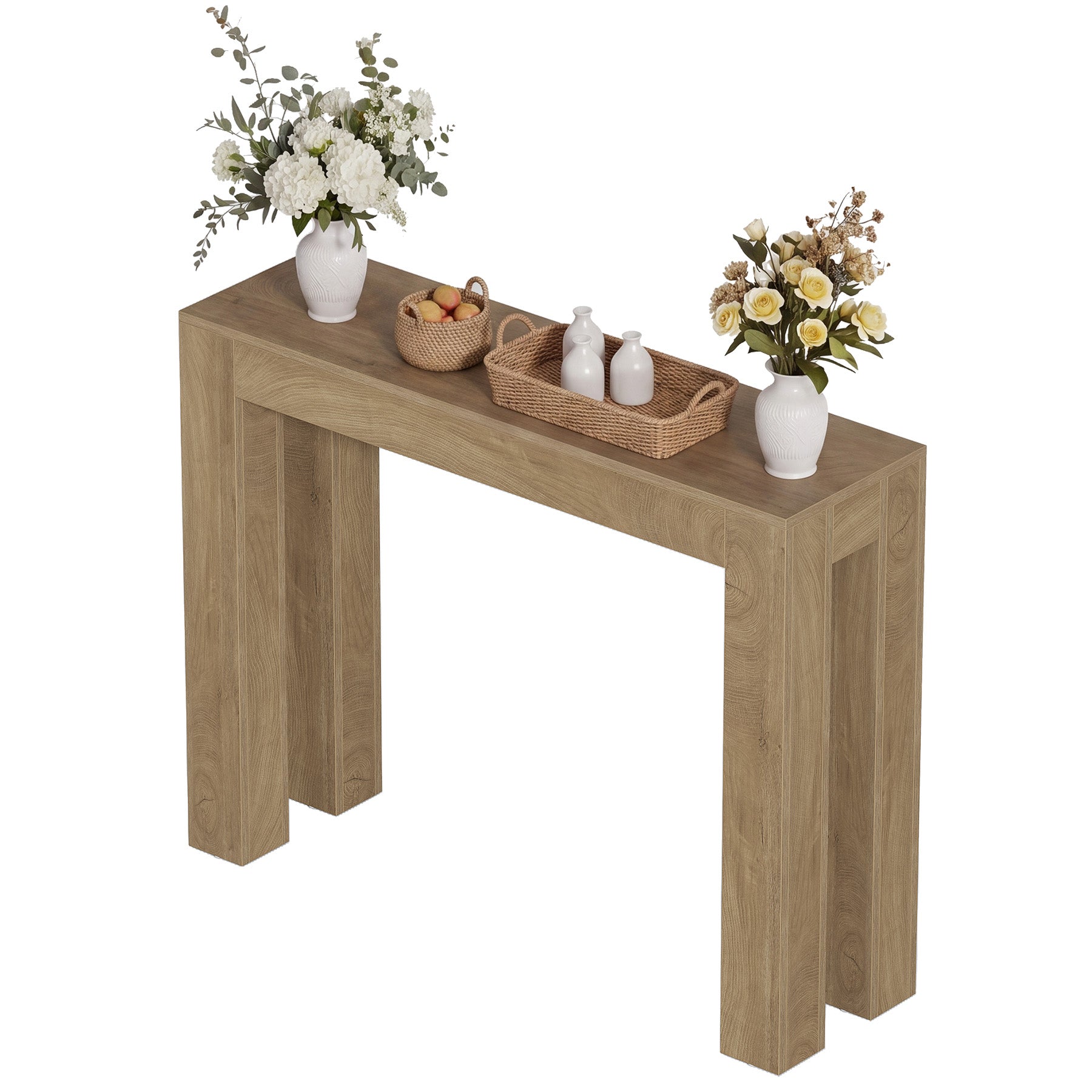 Tribesigns 105 cm consoletafel, lichtbruine sidetable met blokpoten