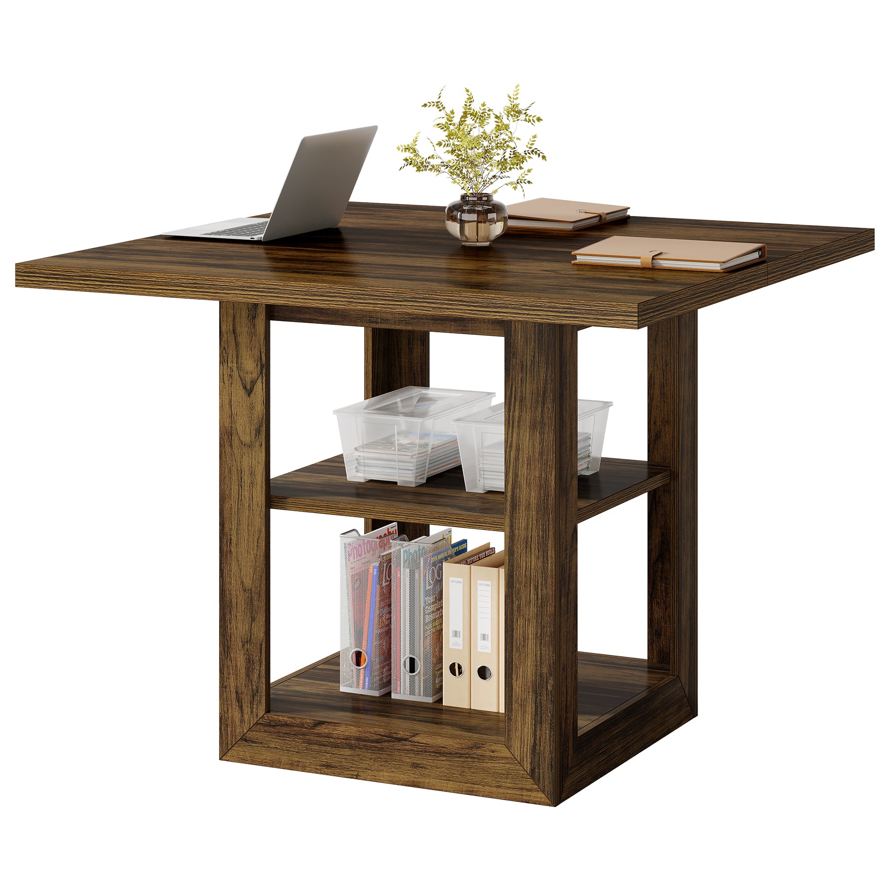 Tribesigns 80 cm Conferentietafel voor 4 Personen, Houten Vergadertafel met 2-Lagen Opbergruimte