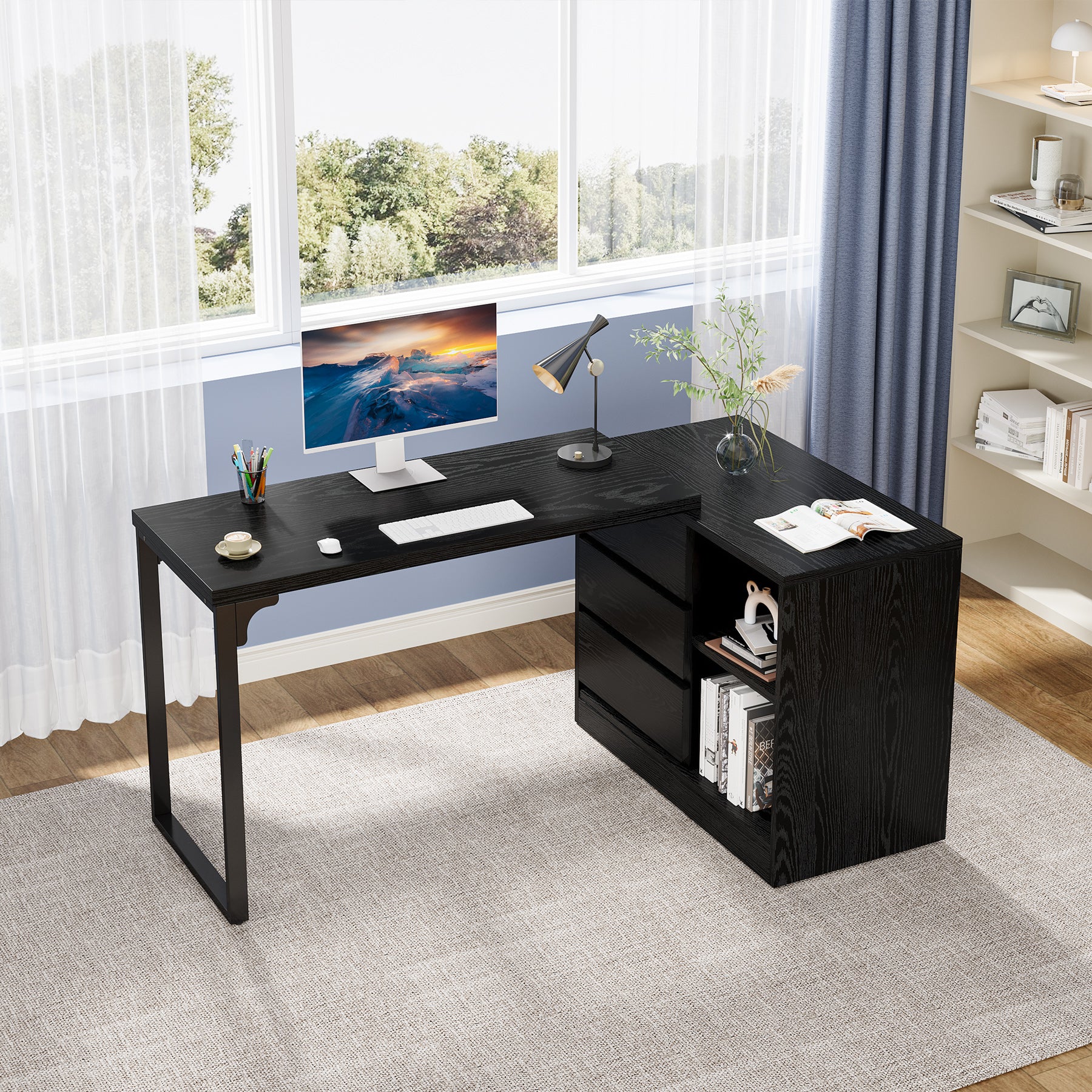 100 cm L-Vormig Bureau, Met Opbergkast en Laden voor een Perfect Thuiskantoor