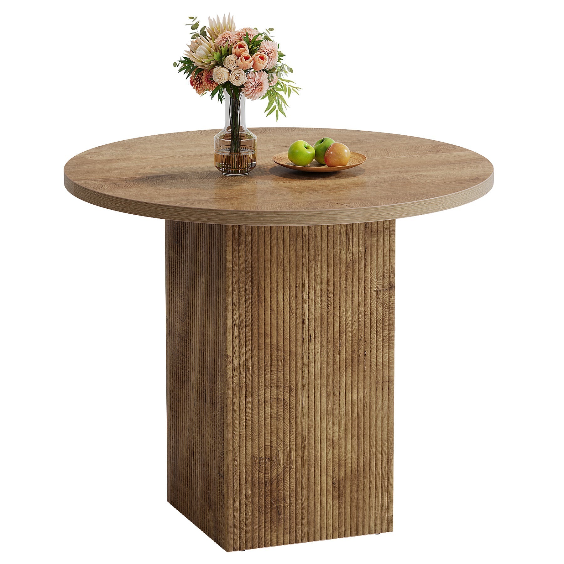 80 cm Tribesigns Ronde Vergadertafel, Met Houten Gecanneleerde Voet voor Ruimtebesparing