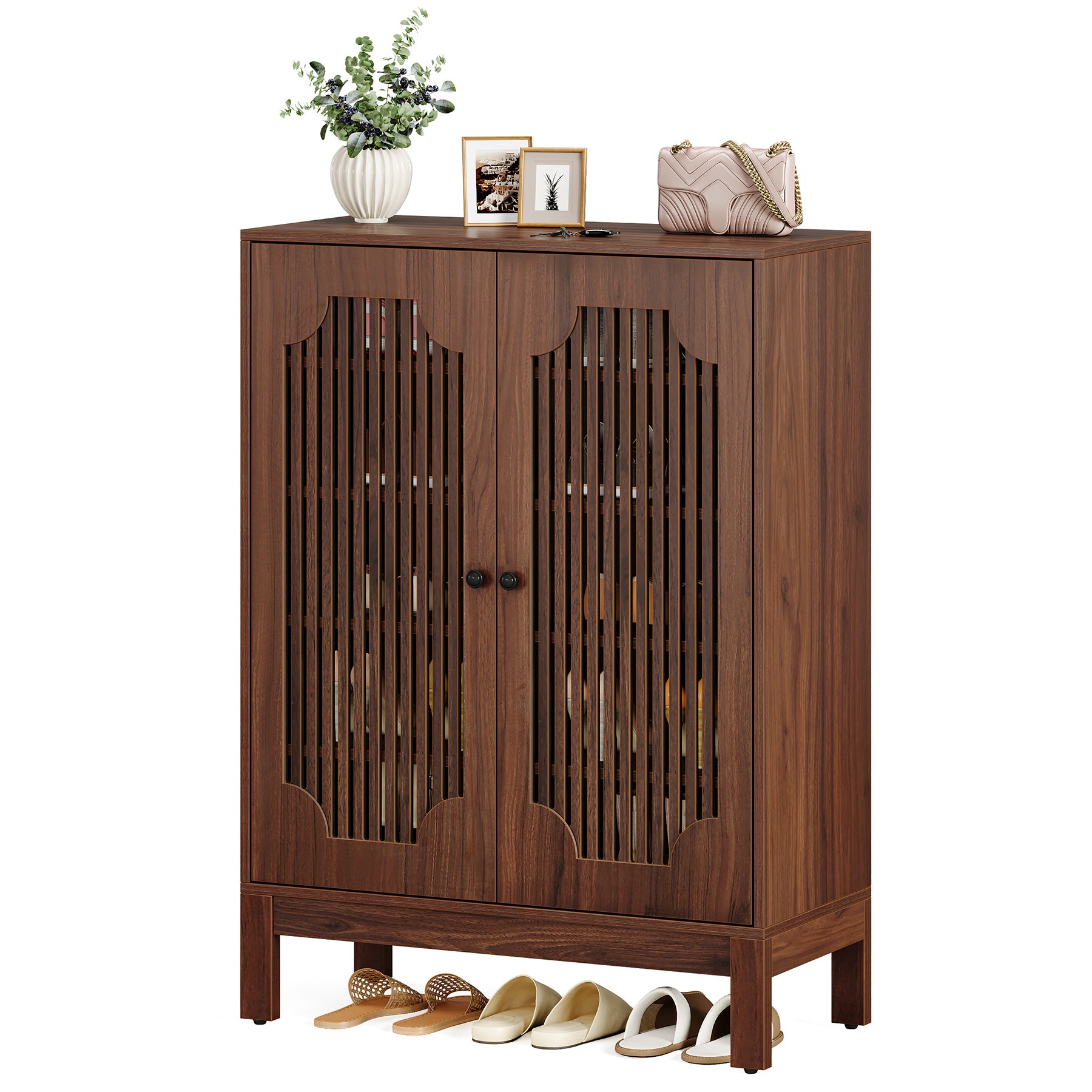 110 cm Tribesigns Schoenenkast met Lamellendeuren, Houten Schoenenrek voor Entree en Hal