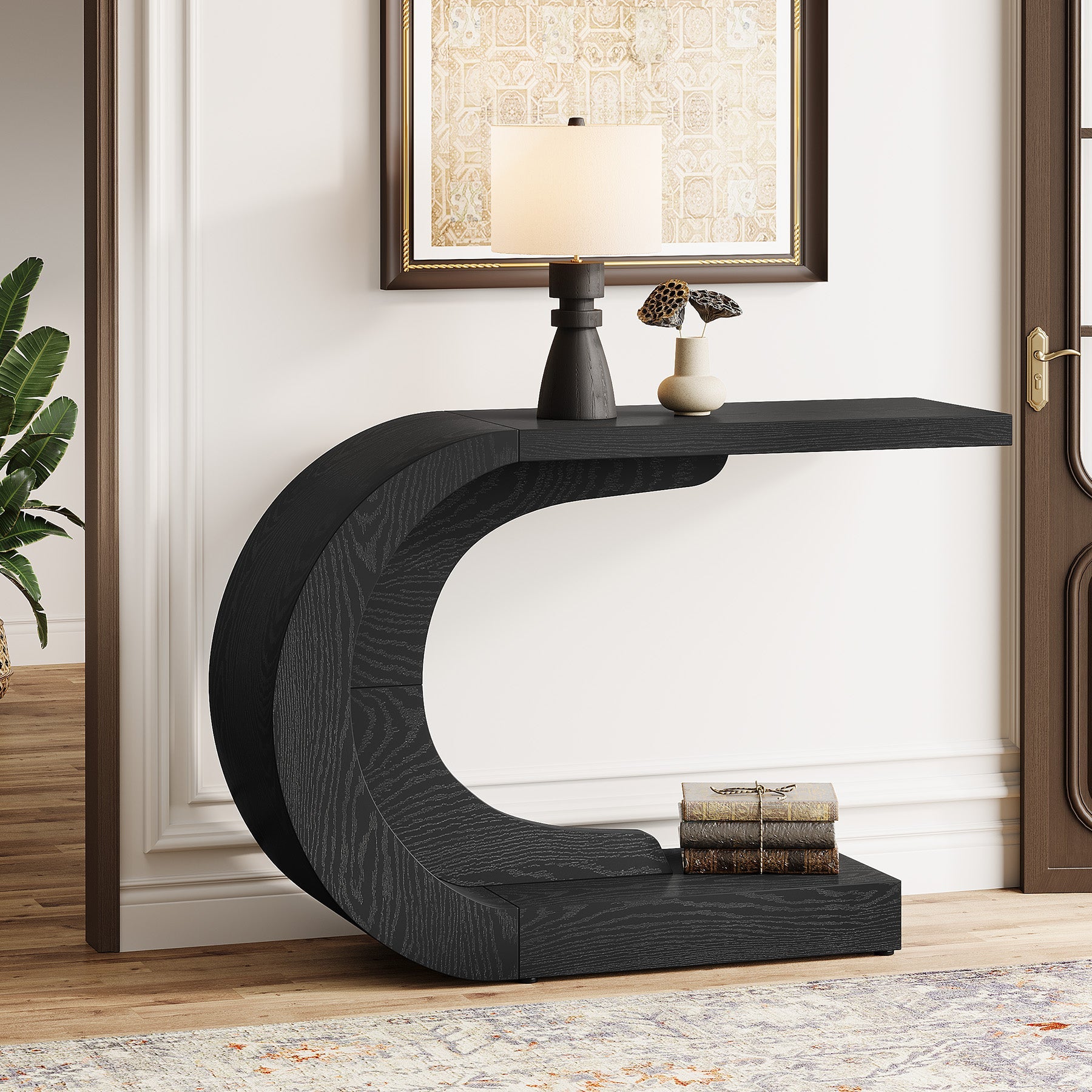 Tribesigns Moderne Entréetafel met Opbergruimte, Landelijk C-Vormig Design 110 cm voor Woonkamer