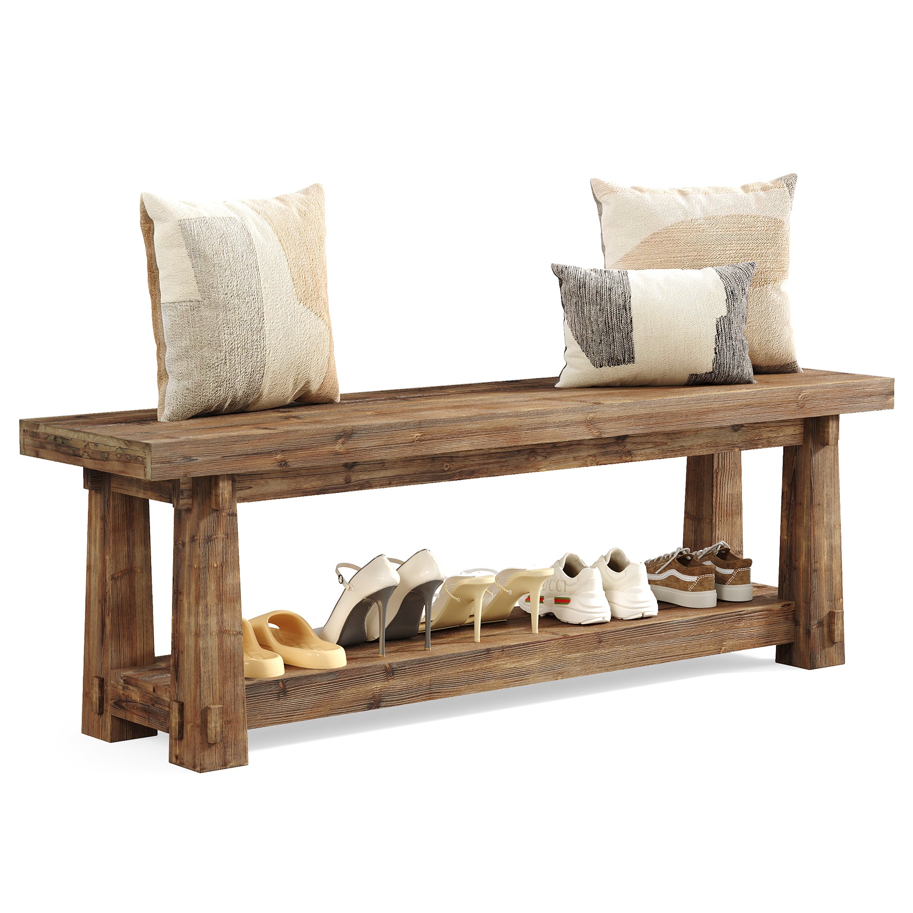 Tribesigns 140 cm massief houten halbank, schoenenbank met open plank voor hal