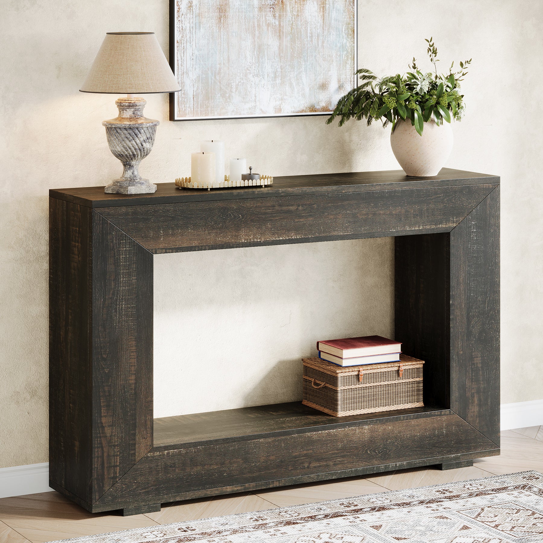 120 cm Boers Entreetafel met Opbergvak, Industrieel Accentmeubel voor Hal en Woonkamer