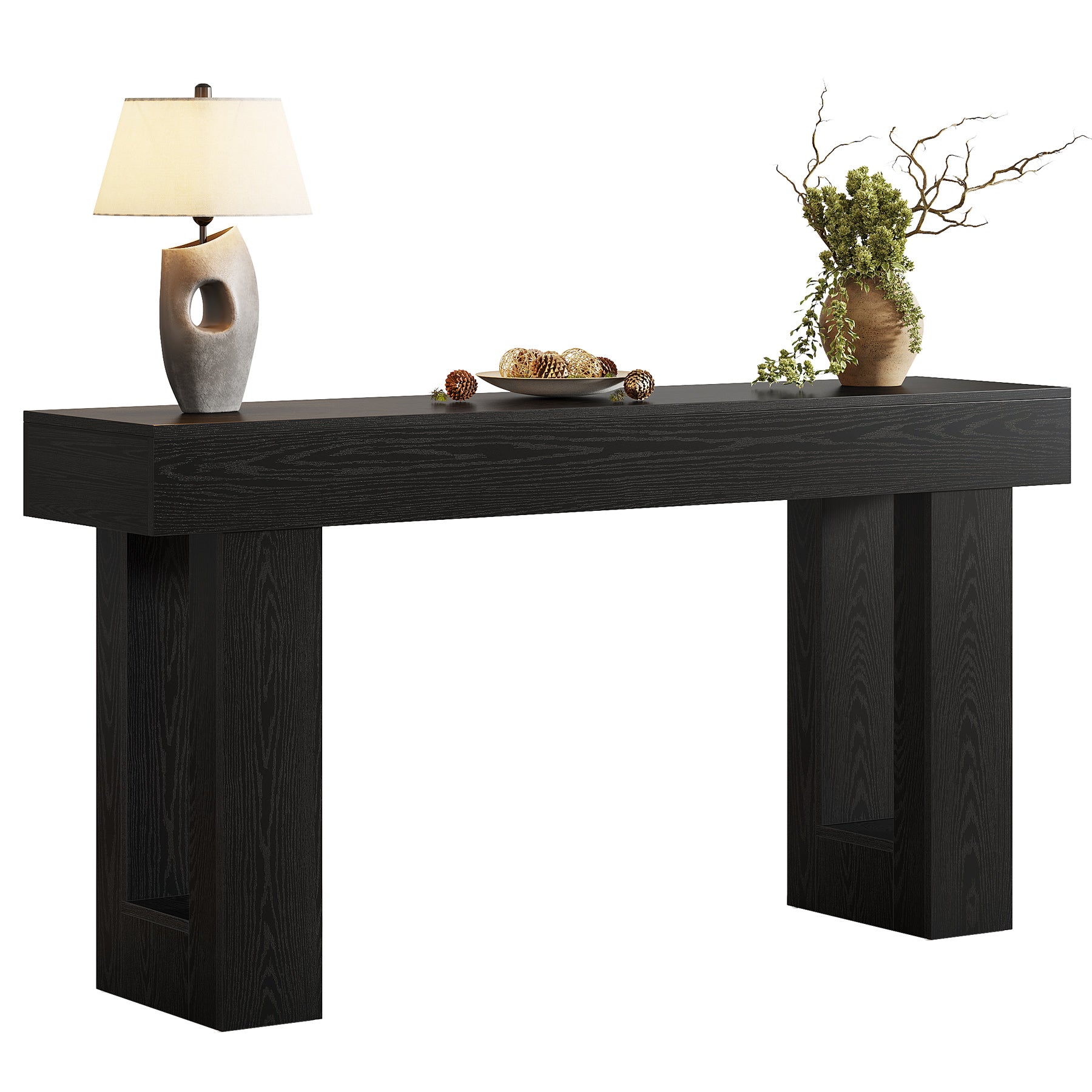 160 cm Landelijke Consoletafel met Massief Houten Poten, Houten Sofa-tafel voor Hal en Woonkamer