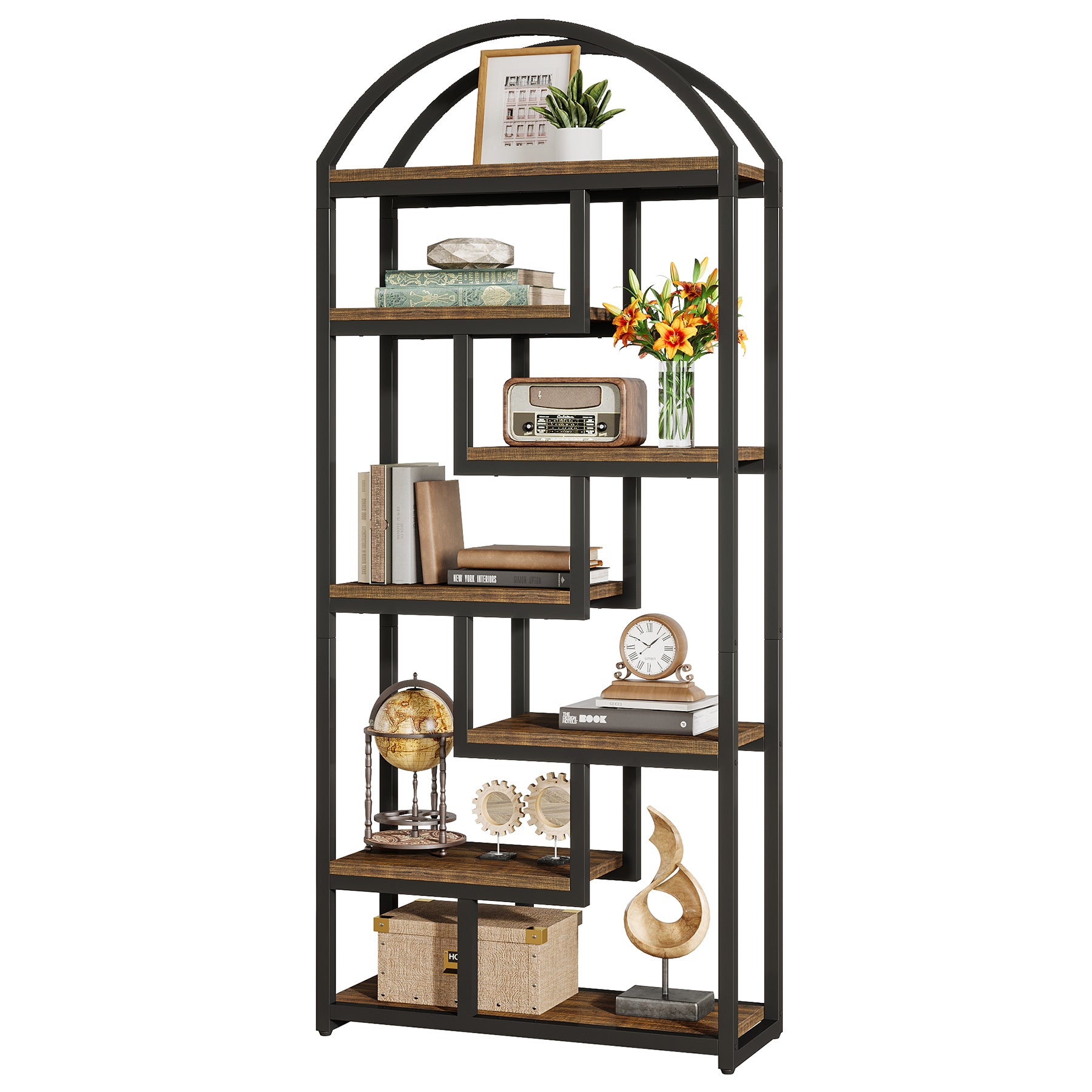 80 cm industriële boekenkast, boogvormige kast met open displayplanken