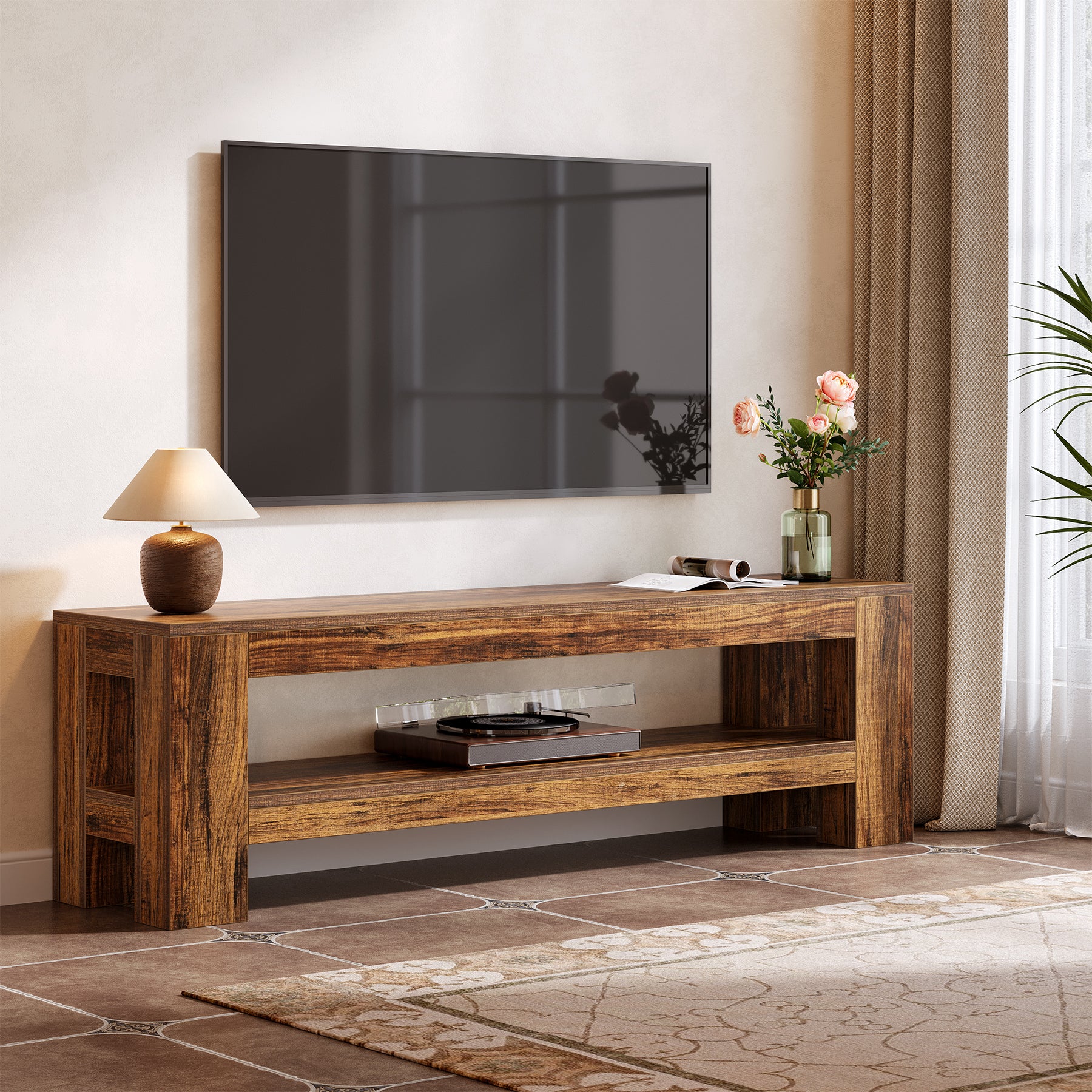 150 cm TV Meubel met Opbergruimte, Rustieke TV Kast voor Woonkamer Slaapkamer 55-75 Inch TV
