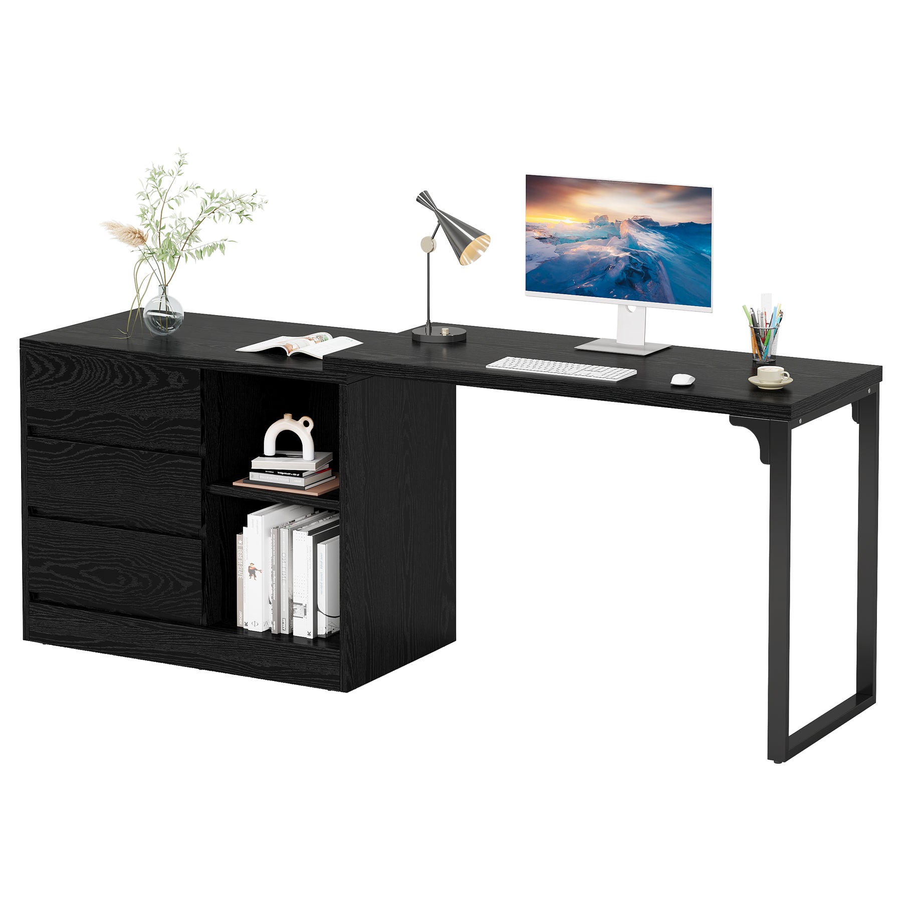 100 cm L-Vormig Bureau, Met Opbergkast en Laden voor een Perfect Thuiskantoor