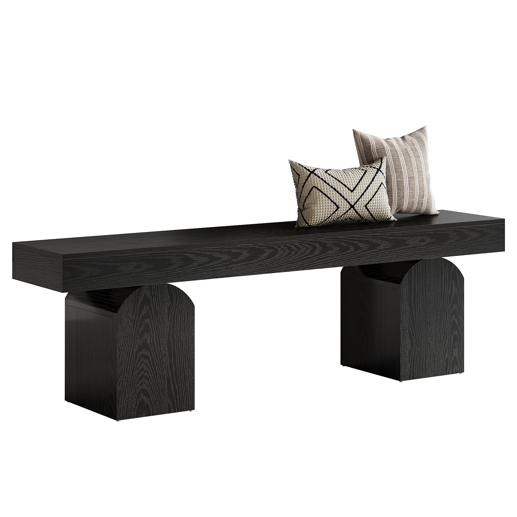 Halbank van 150 cm in Zwart met Gebogen Onderstellen, Houten Binnenbank voor Entree en Woonkamer