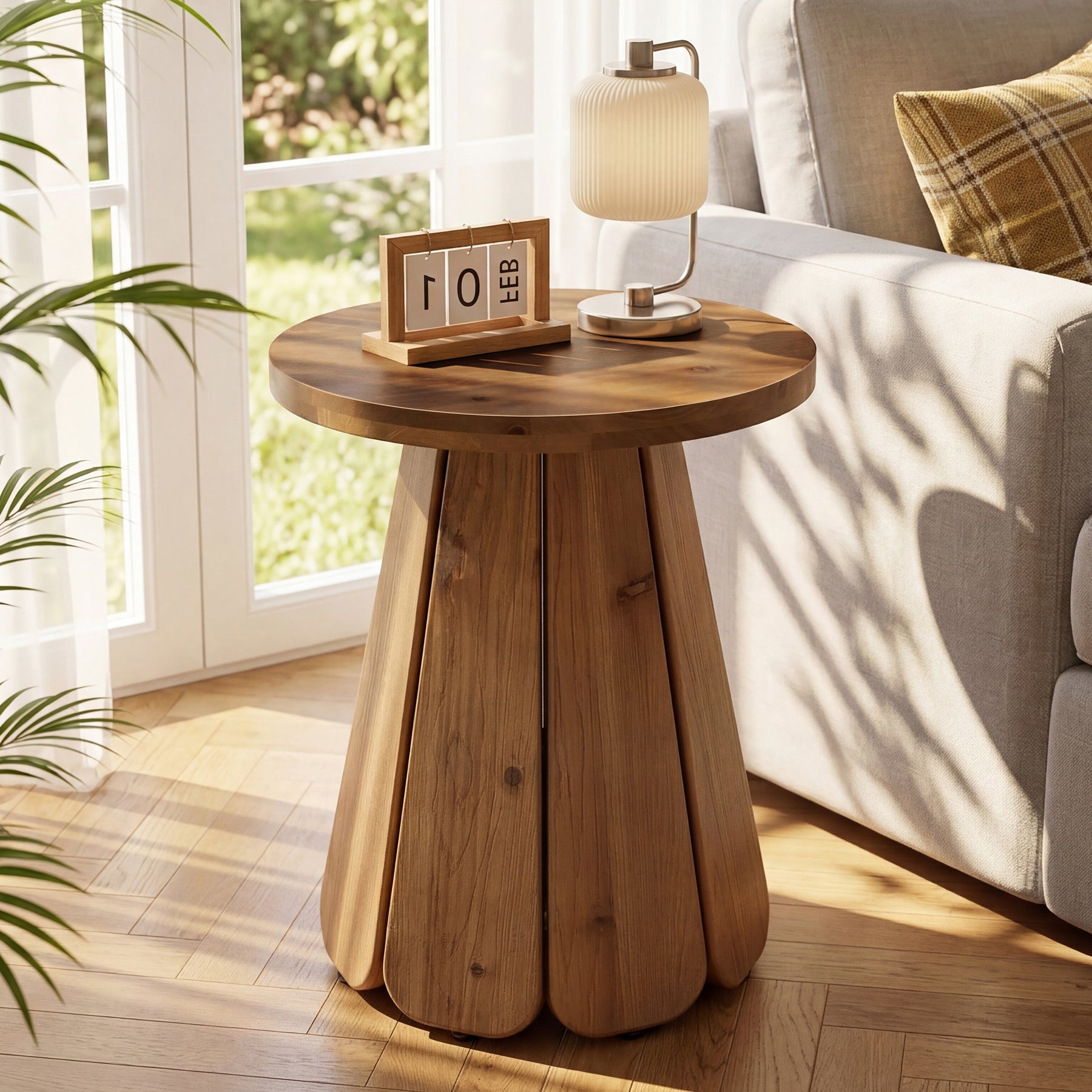 Tribesigns 50 cm ronde houten bijzettafel, massief houten zijtafel met uitlopende voet voor woonkamer